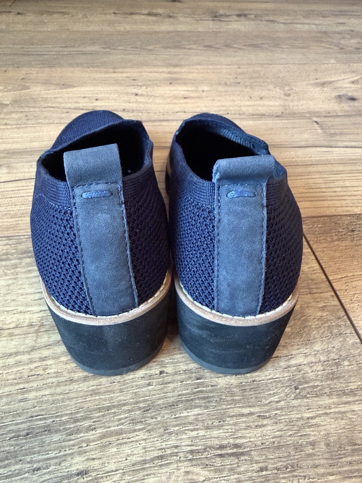 Eileen Fisher Lindy Recycled Stretch Knit Platform Wedge Loafer Shoes Navy 8