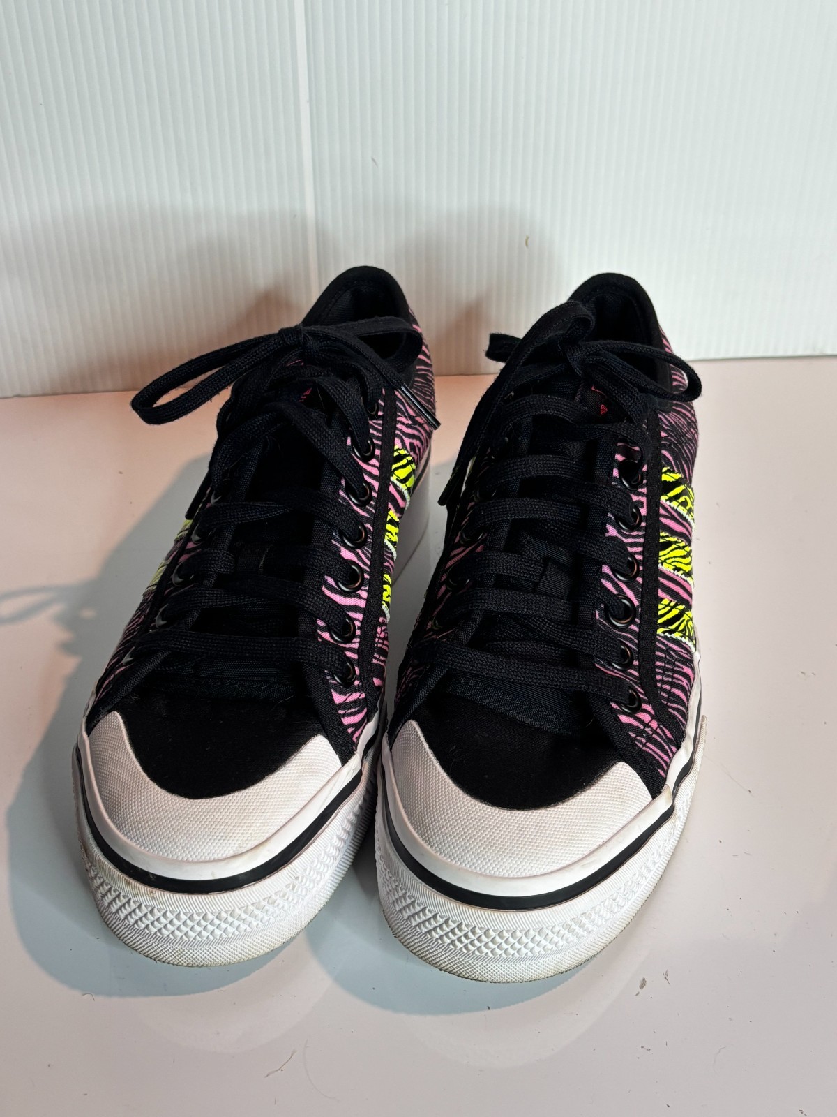 Adidas Originals Nizza Platform Black Pink Zebra Print Womens Lace Sneakers 9.5