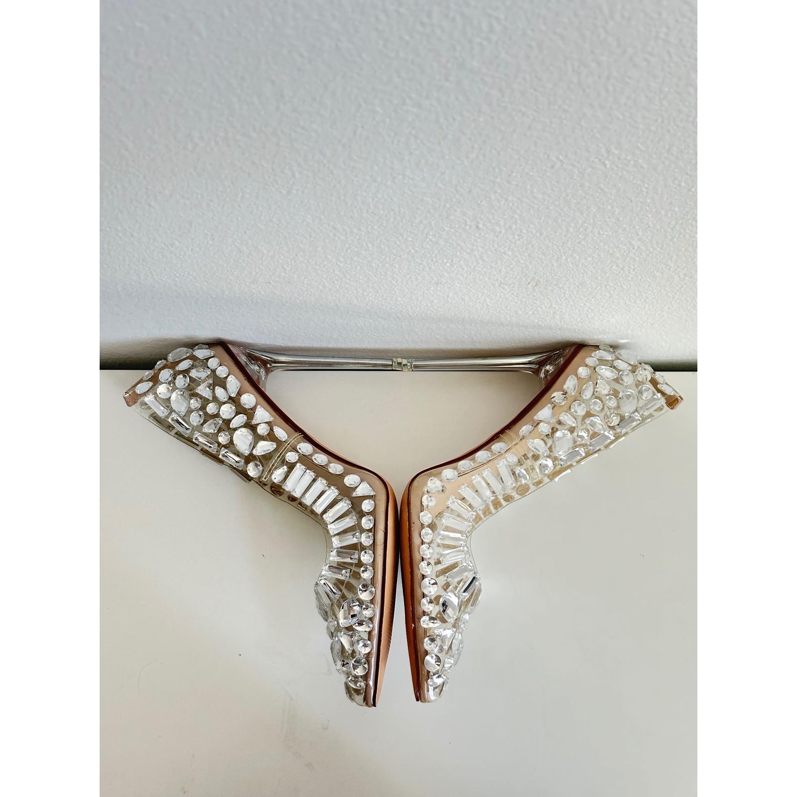 Azalea Wang Crystal Embellished Clear PVC Pointed Toe Stiletto Pumps Tan SZ 7.5