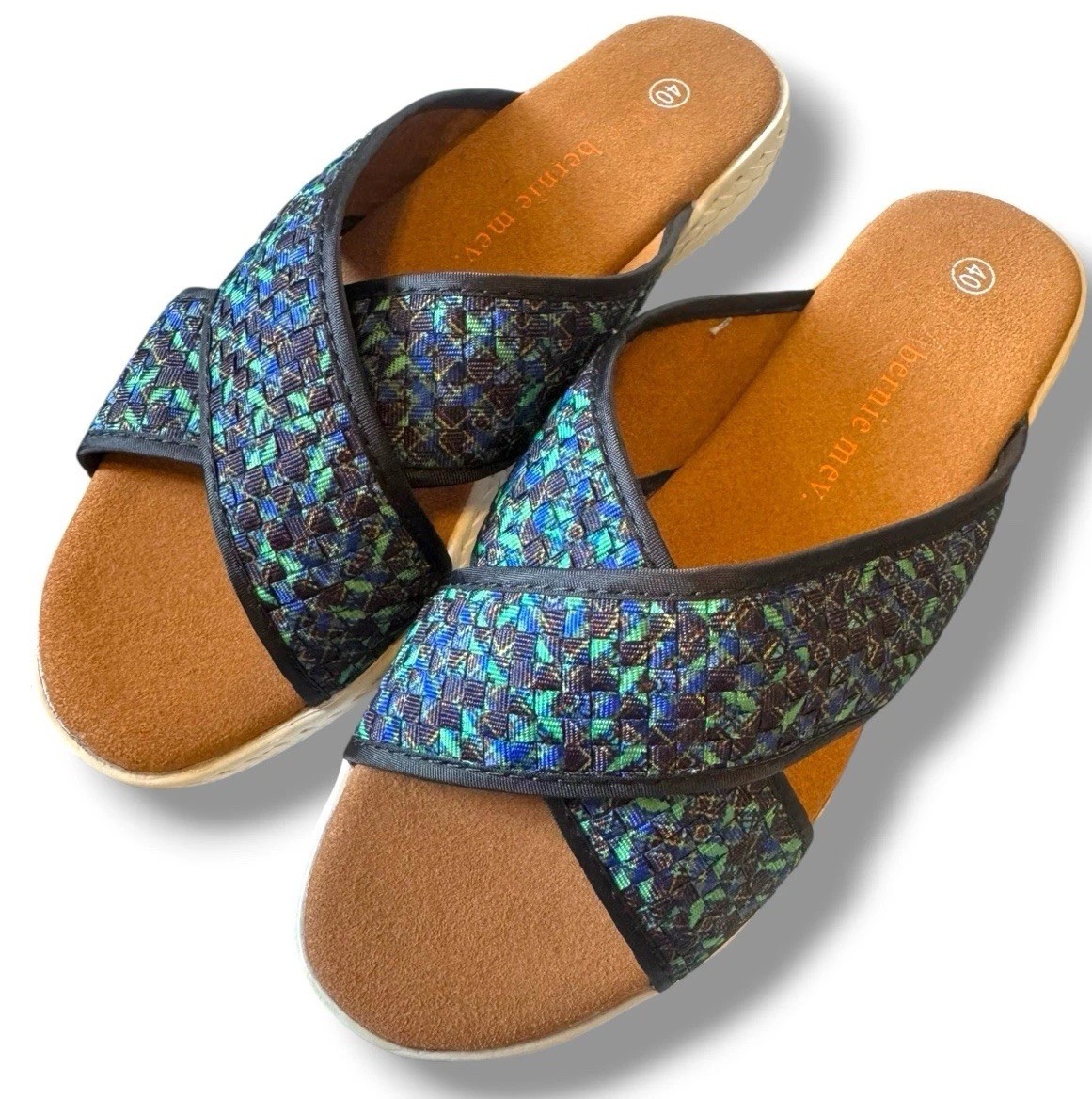 Bernie Mev Slip On Open Toe Flat Sandals Woven Size US 9 EU 40