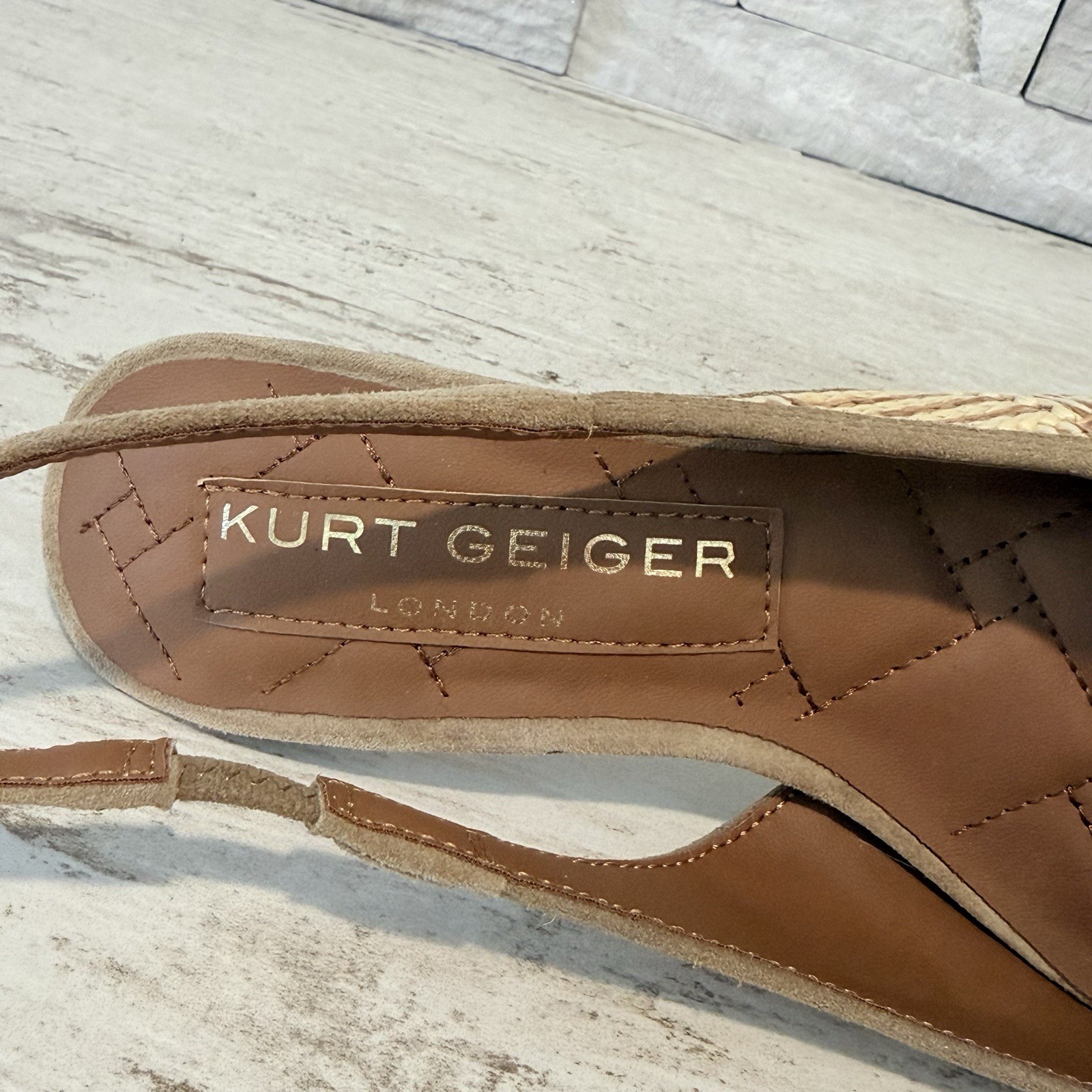 Kurt Geiger London Belgravia Slingback Raffia Woven Heels Beige Combo Size 36 EU