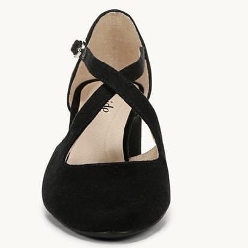LifeStride Tracy Black Micro Strappy Pump Block Heel Almond Toe Shoes 8.5W wide