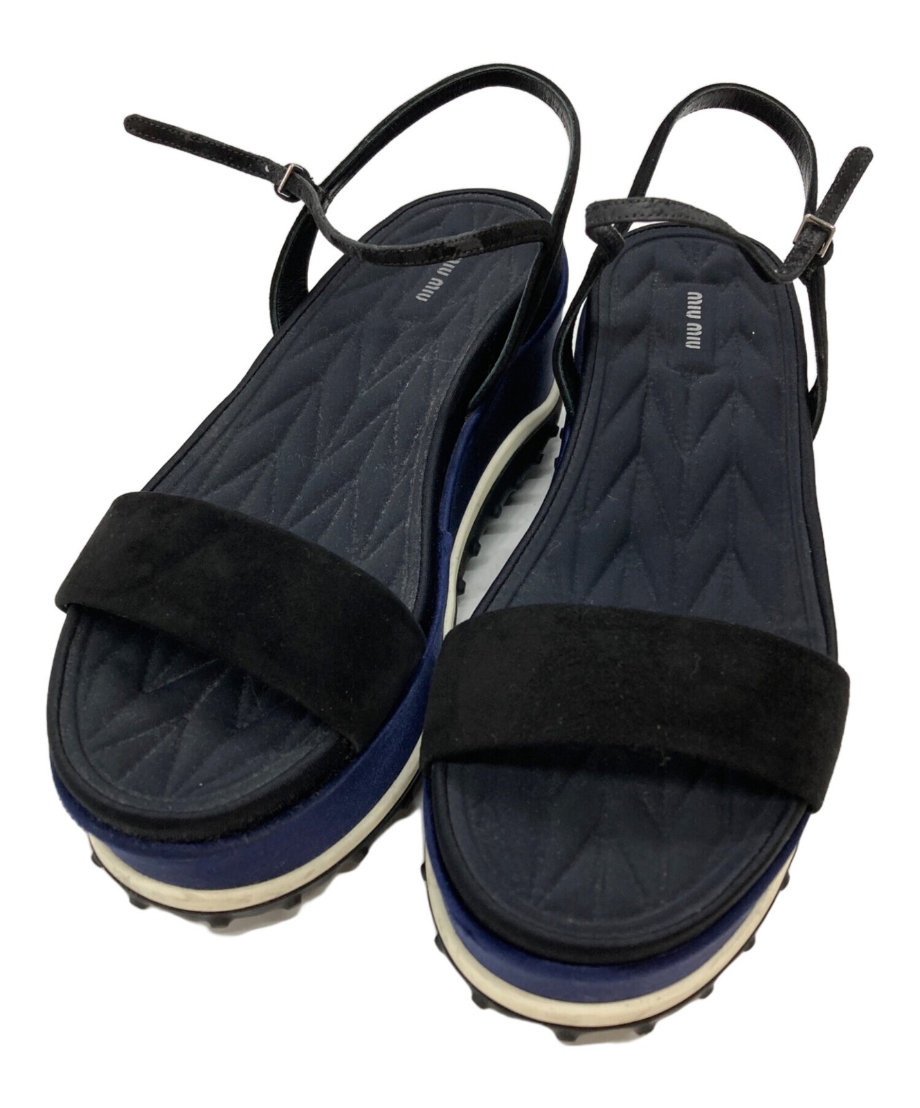 MIU MIU Sandals Shoes platform EU 37.5 US 7.5 Black Navy Authentic