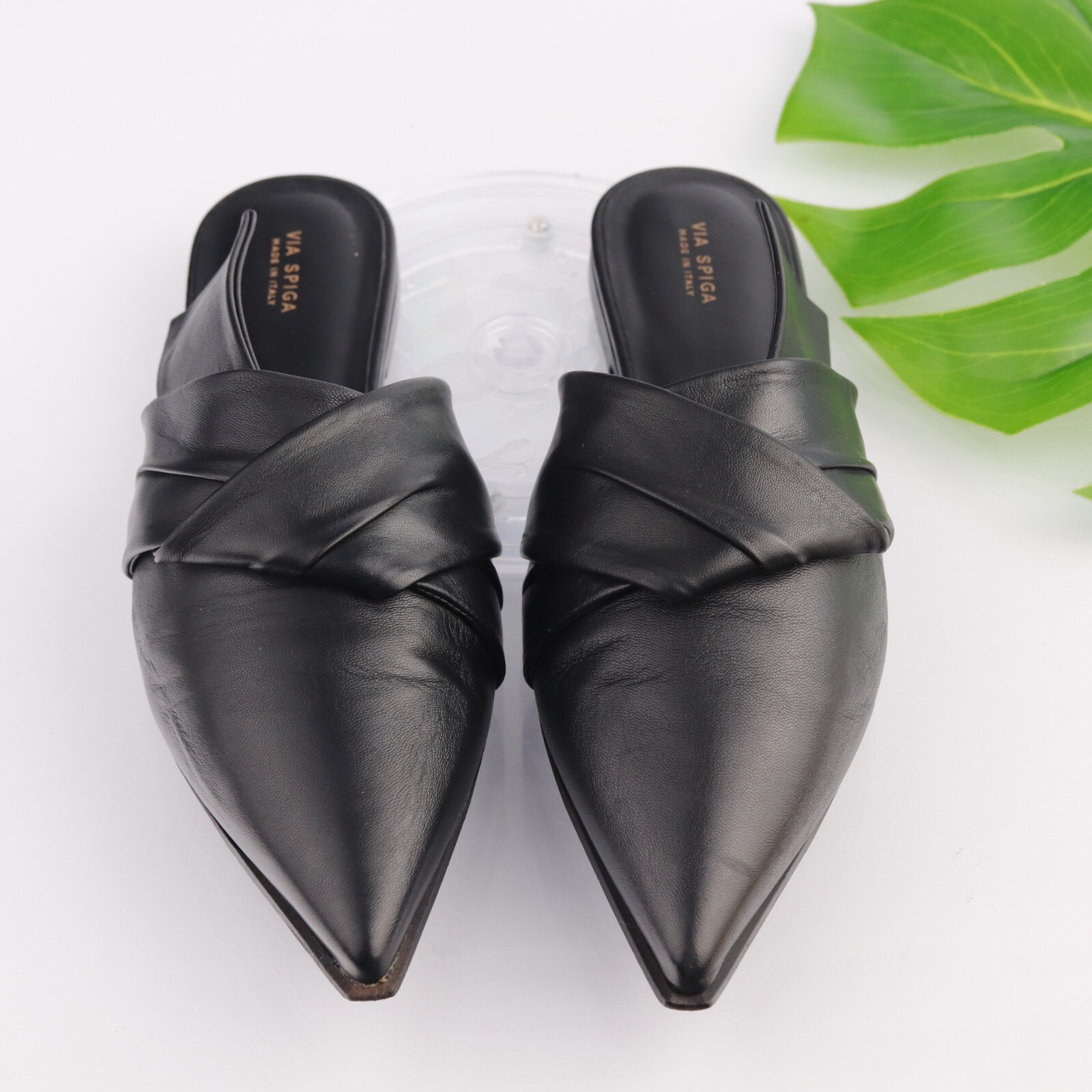 Via Spiga Womens Birgit Mules Size 8.5 M Black Leather Pointed Shoes Flats Italy
