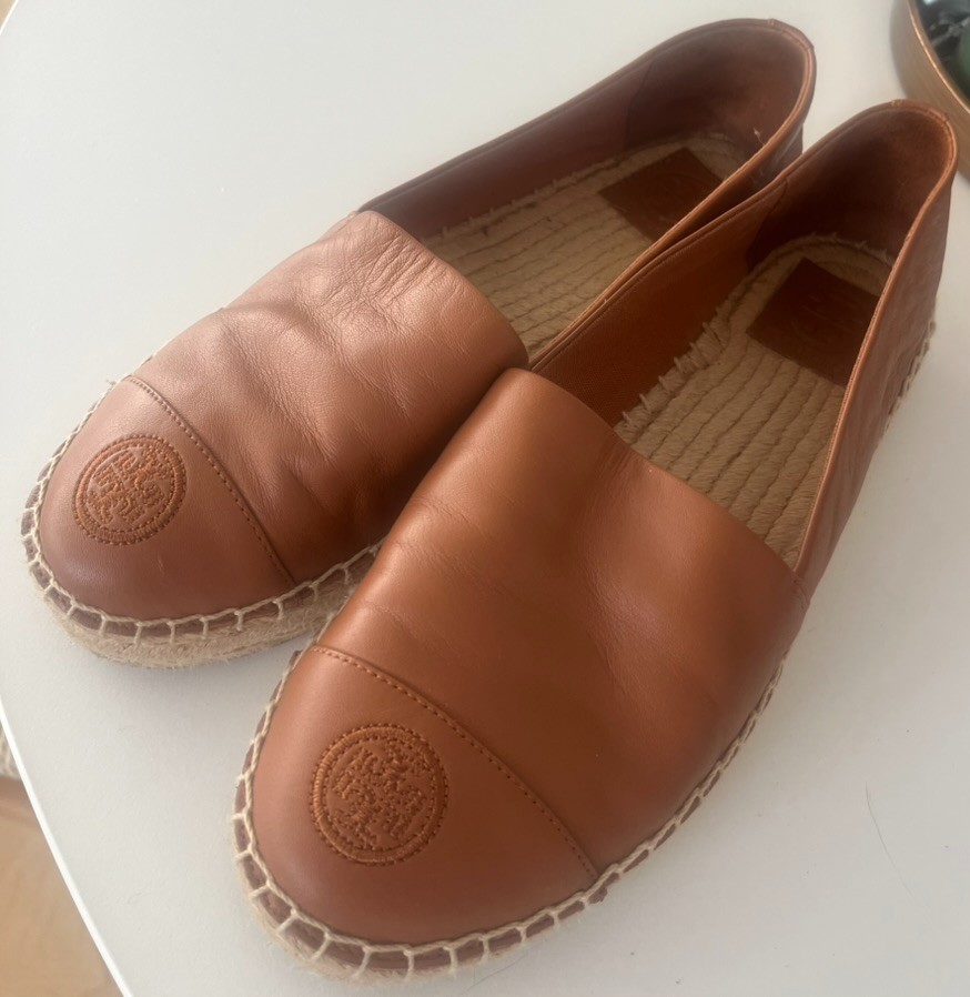 Women’s Tory Burch Tan Leather Espadrille Flats Shoes Size 8