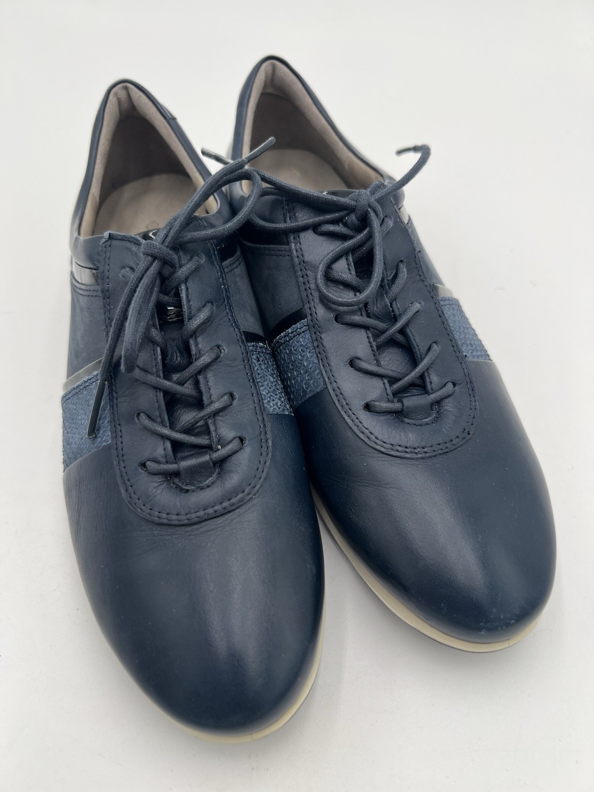 Ecco Touch Navy Leather Sneakers Women 40 US 9-9.5 Lace Up Comfort Walking Shoes