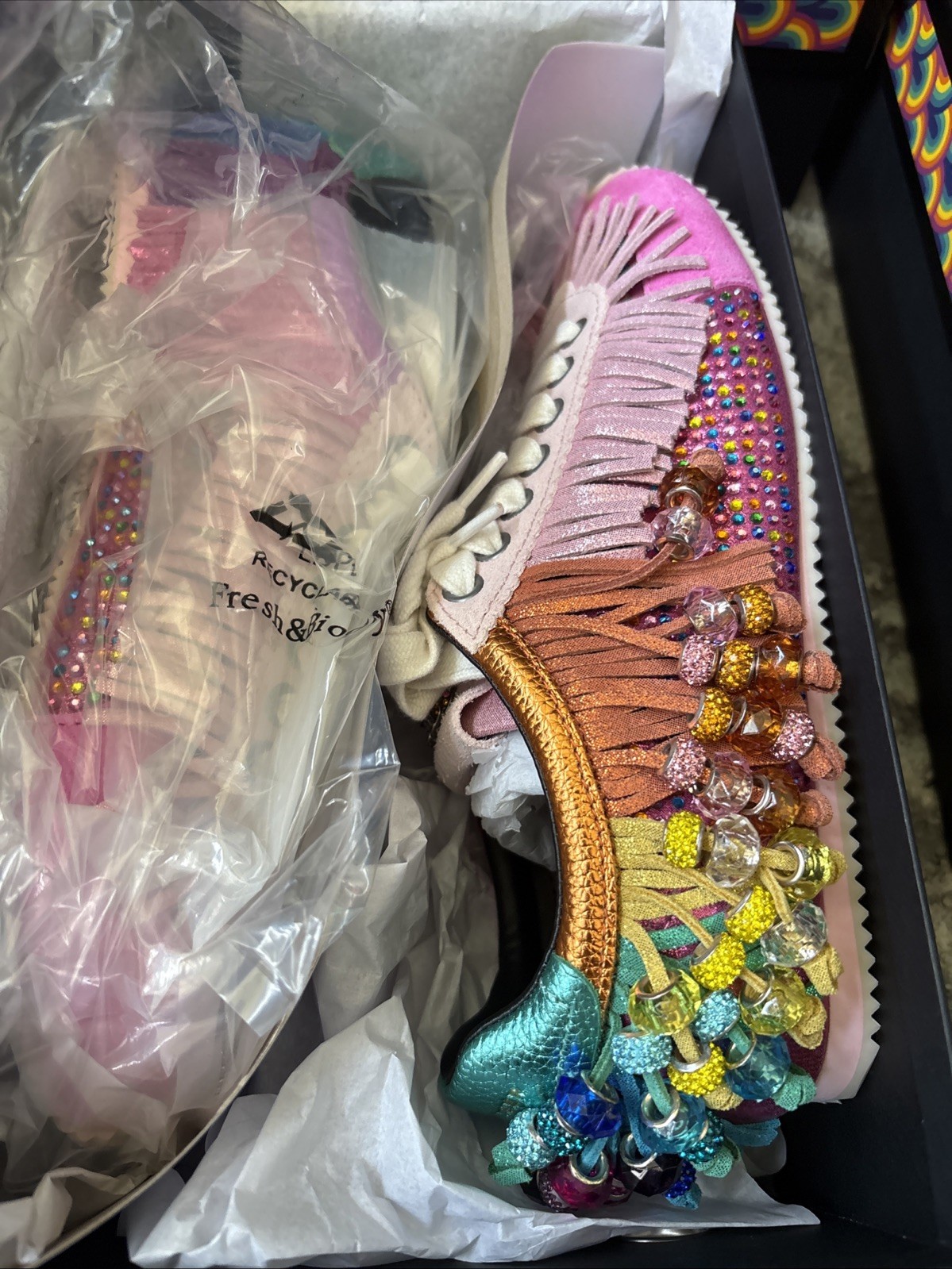 Kurt Geiger London Islington Suede Beaded Tassel Fringe Sneakers Fuschia-7.5/38