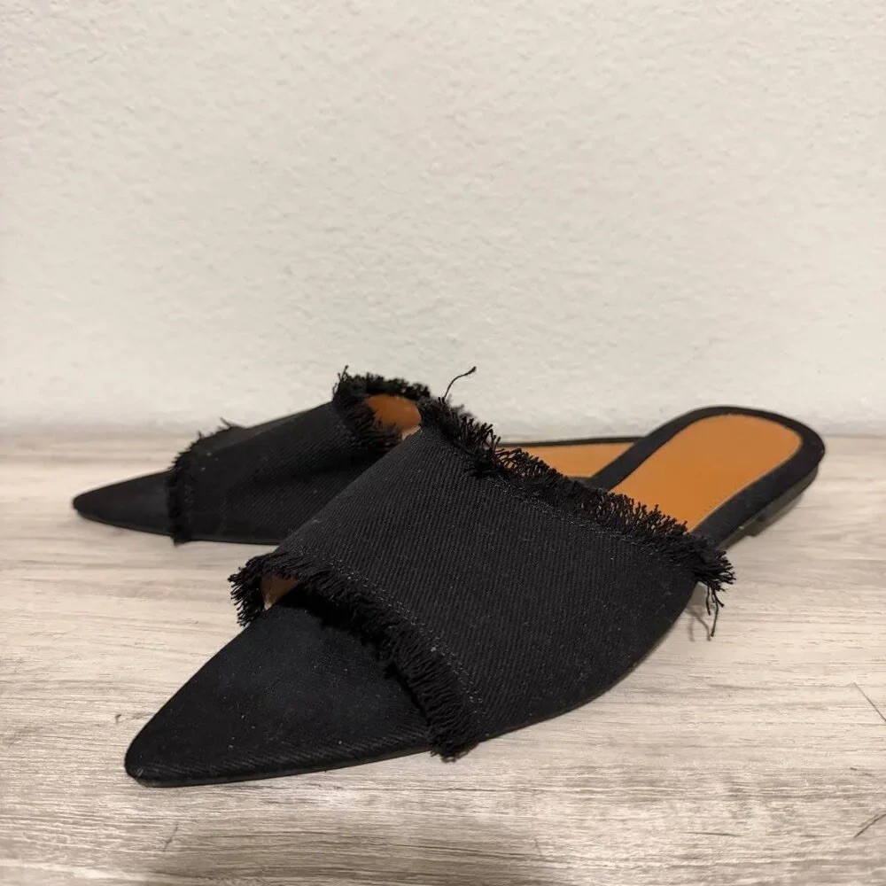 Women’s Denim Open-Toe Tassel Slides | Size 42