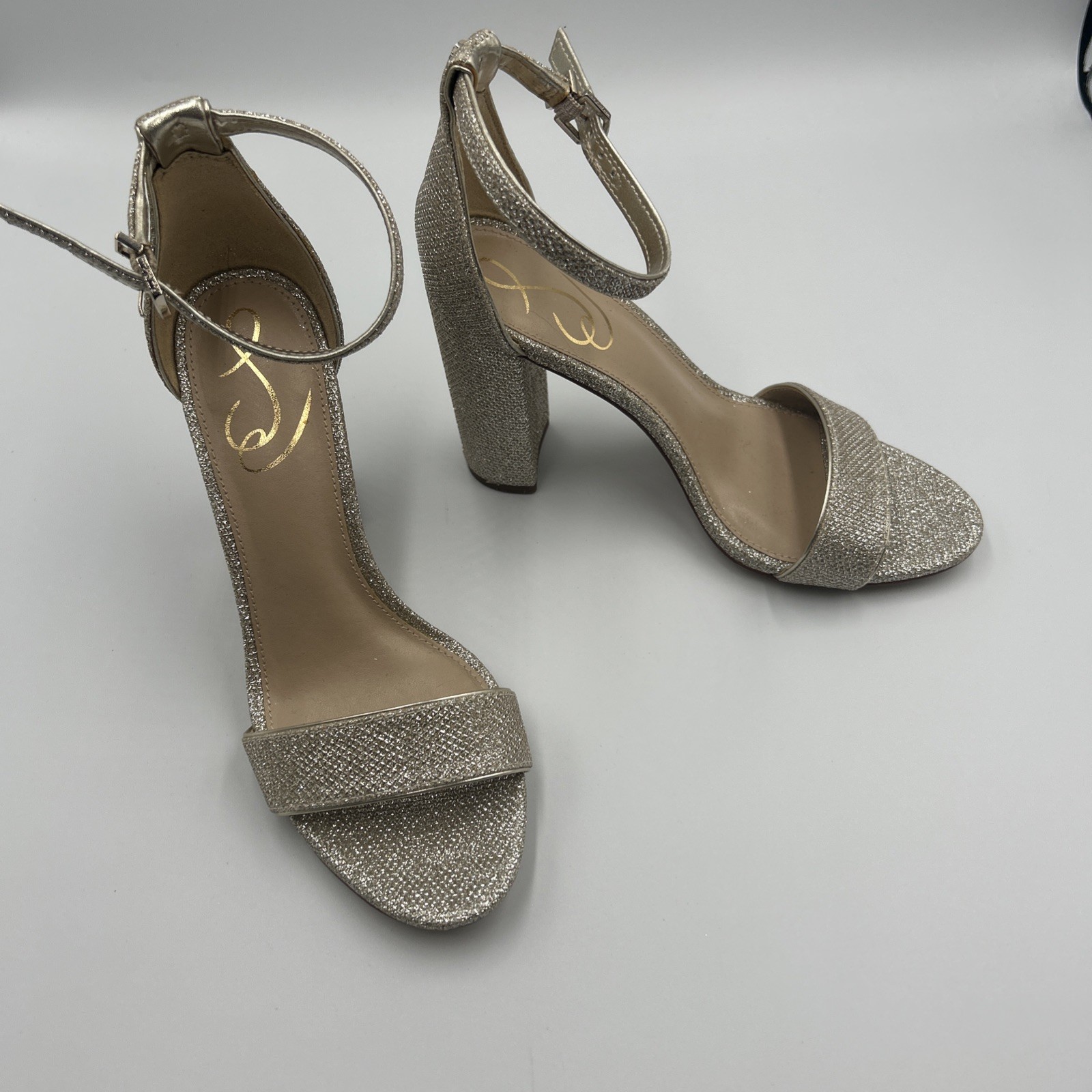 Sam Edelman Womens Yaro Sandals Ankle Strap Block Heel Gold Shimmer Size 6.5Prom