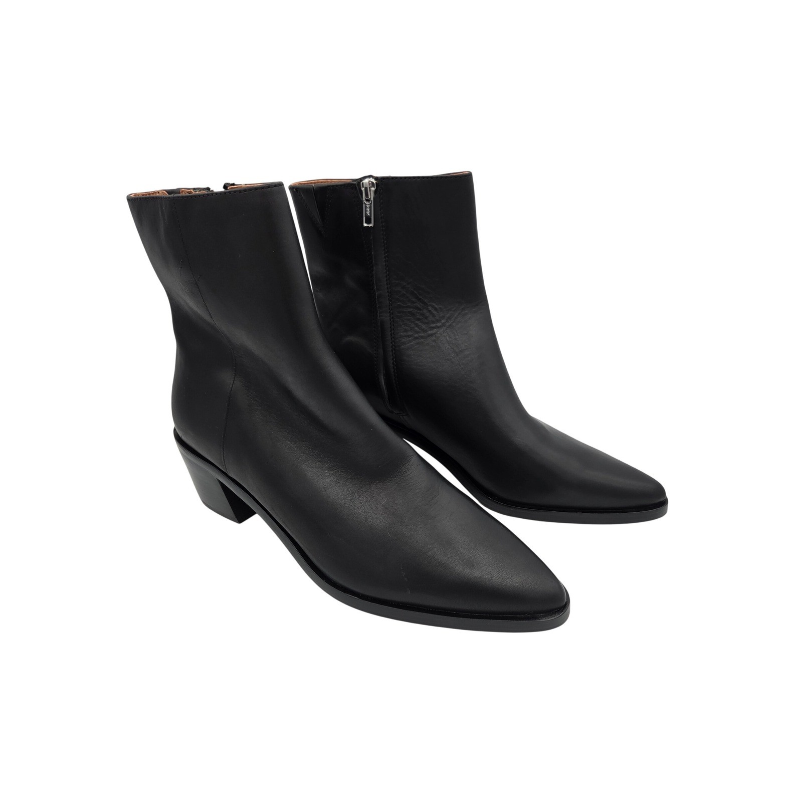 Madewell The Darcy Black Leather Pointed Toe Block Heel Ankle Boots Women sz 11