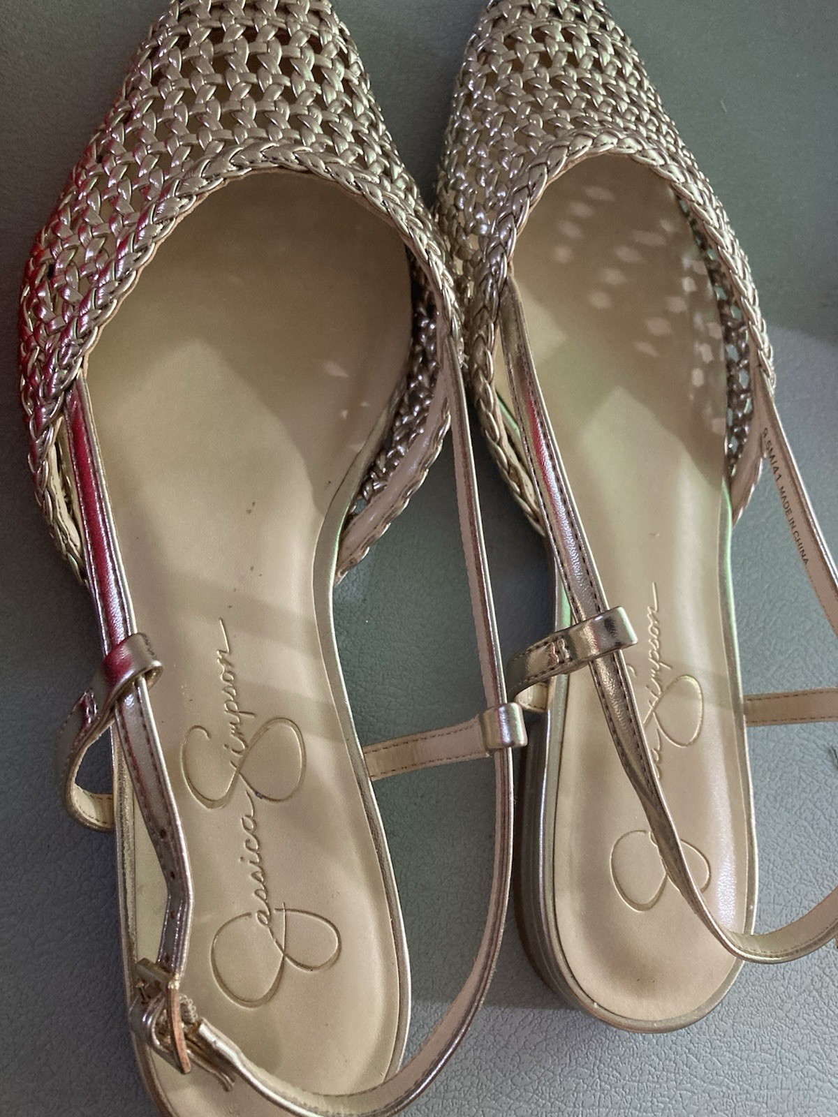 NEW JESSICA SIMPSON Gold Woven Pointed-Toe Slingback Heels Women’s Size 9.5M