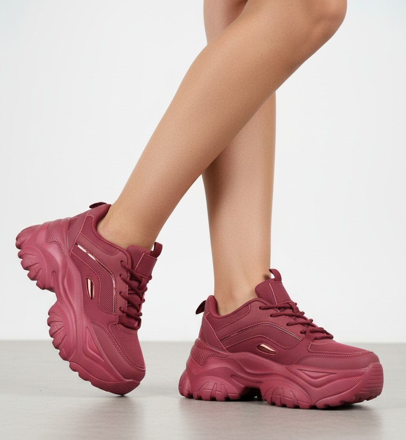 Berness Women Chunky Platform Sneaker Thick Sole Walking HANNA Burgundy Wine Red