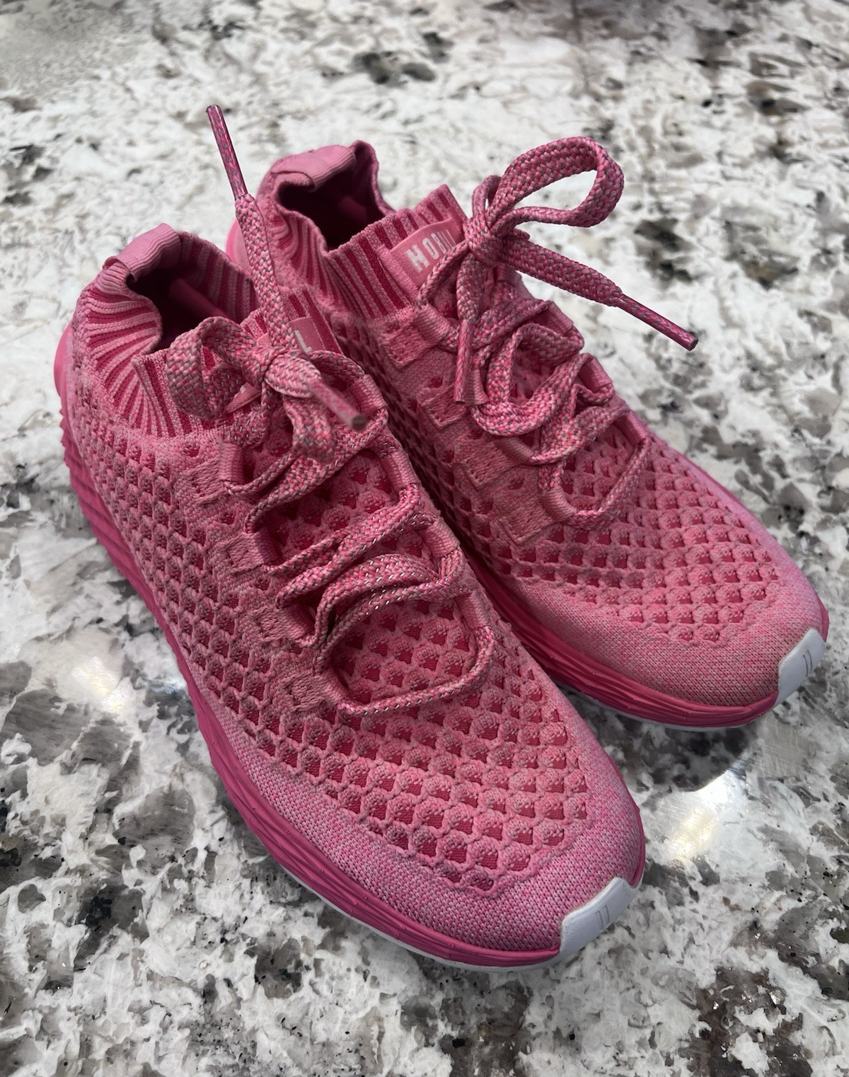 NOBULL Women’s Pink Knit Lace-Up Low Top Athletic Sneakers Solid Logo