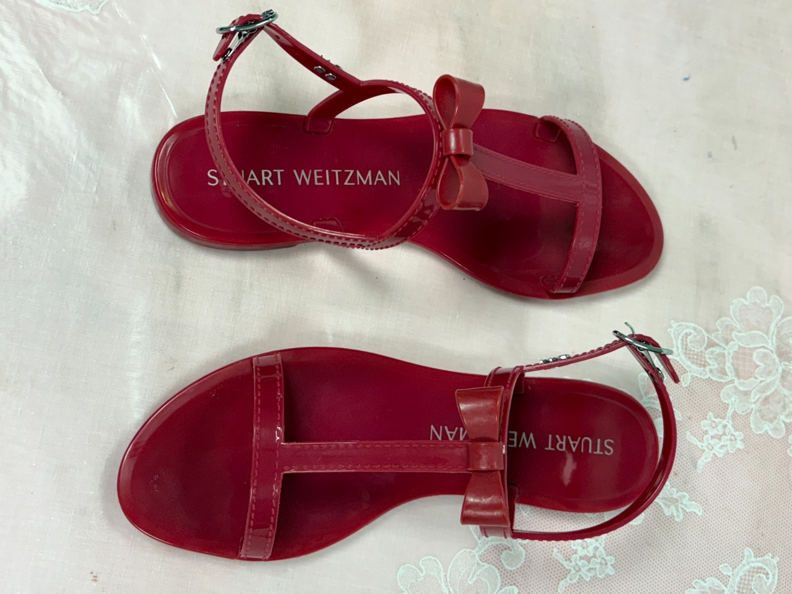 NEW-Stuart Weitzman-Women-S6832-Rasbery color Jelly Sandals.Sz-7B.Indonesia.