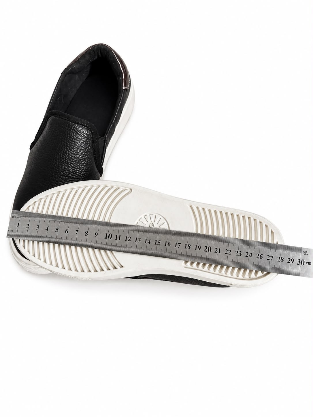UGG Black Leather Slip On Sneakers Loafers Rose Gold Heel Women’s