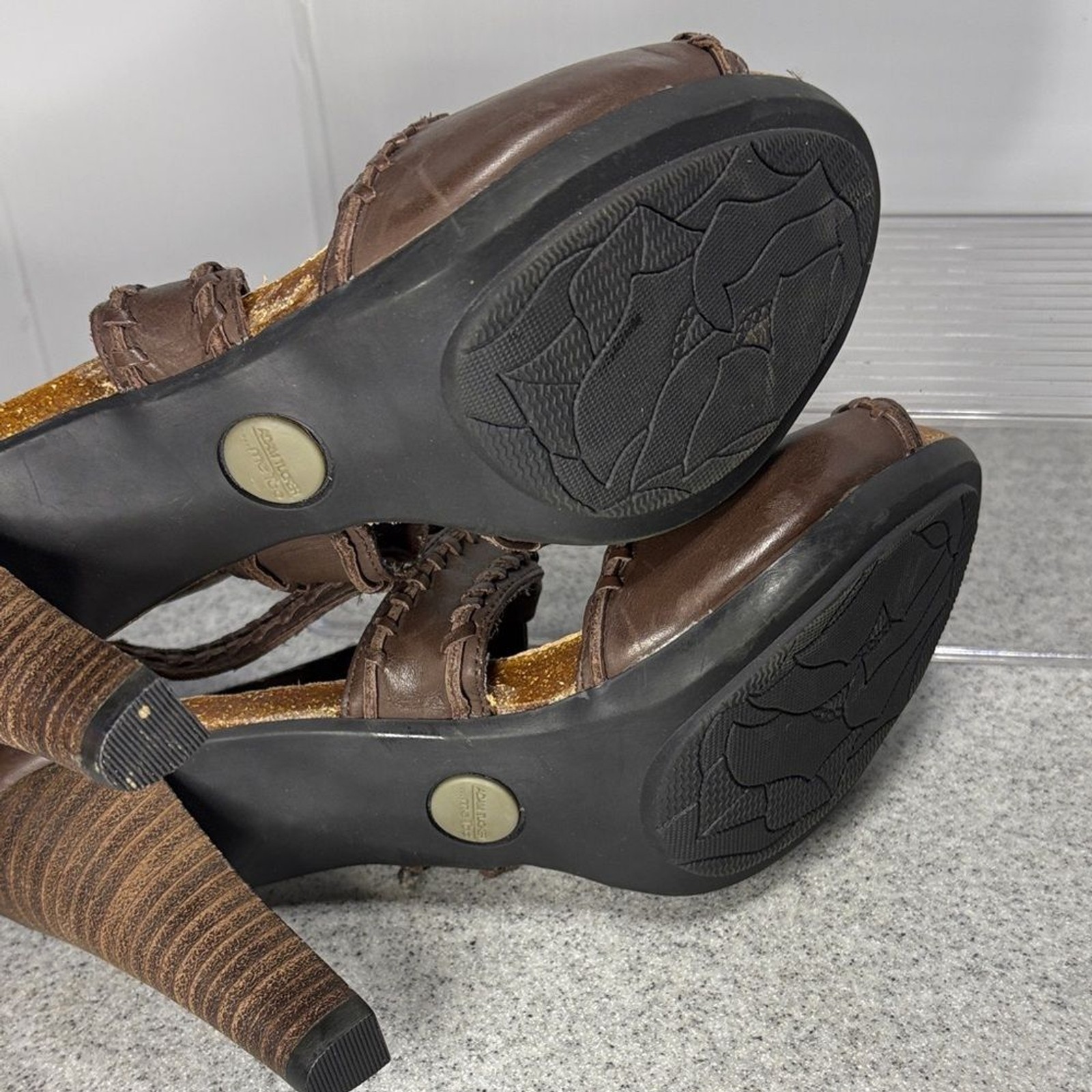 Adam Tucker me too Brown High Heel Sandals padded sole.‎ Stacked heel fc5