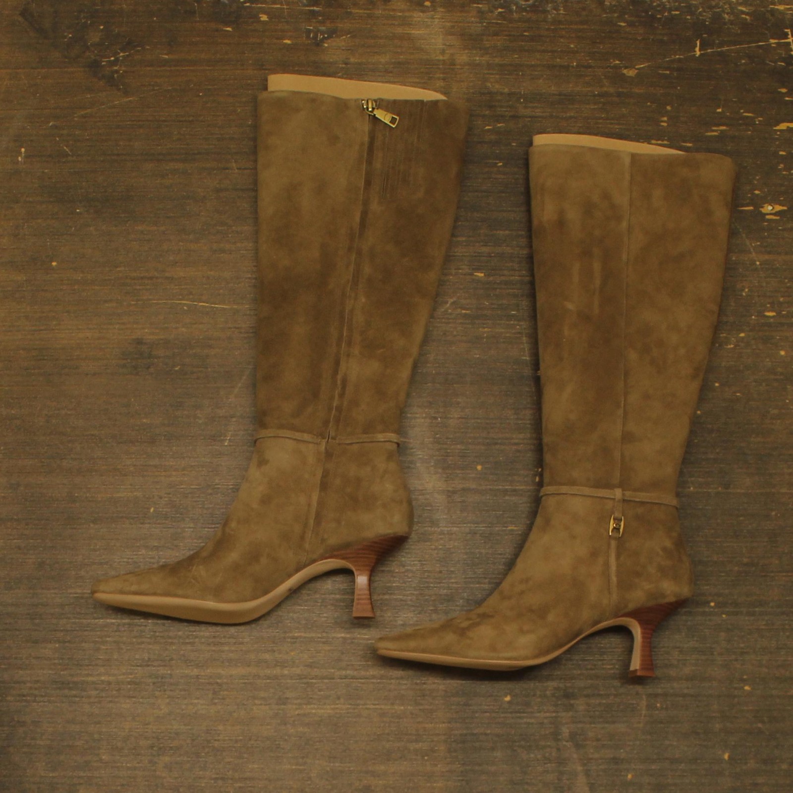 COACH Raquel Sue Suede Heeled Knee-High Boots CW984 Cedar Brown 10B
