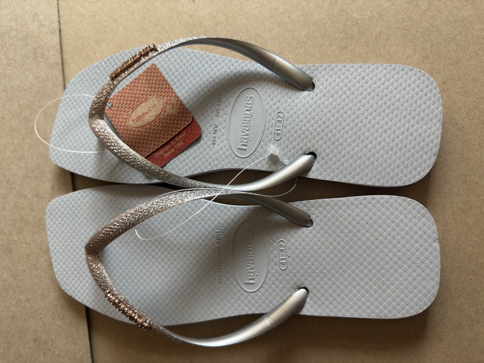 Havaianas Slim Square Glitter Party Lt Blue/Grey Contrasting Straps 41-42 – New