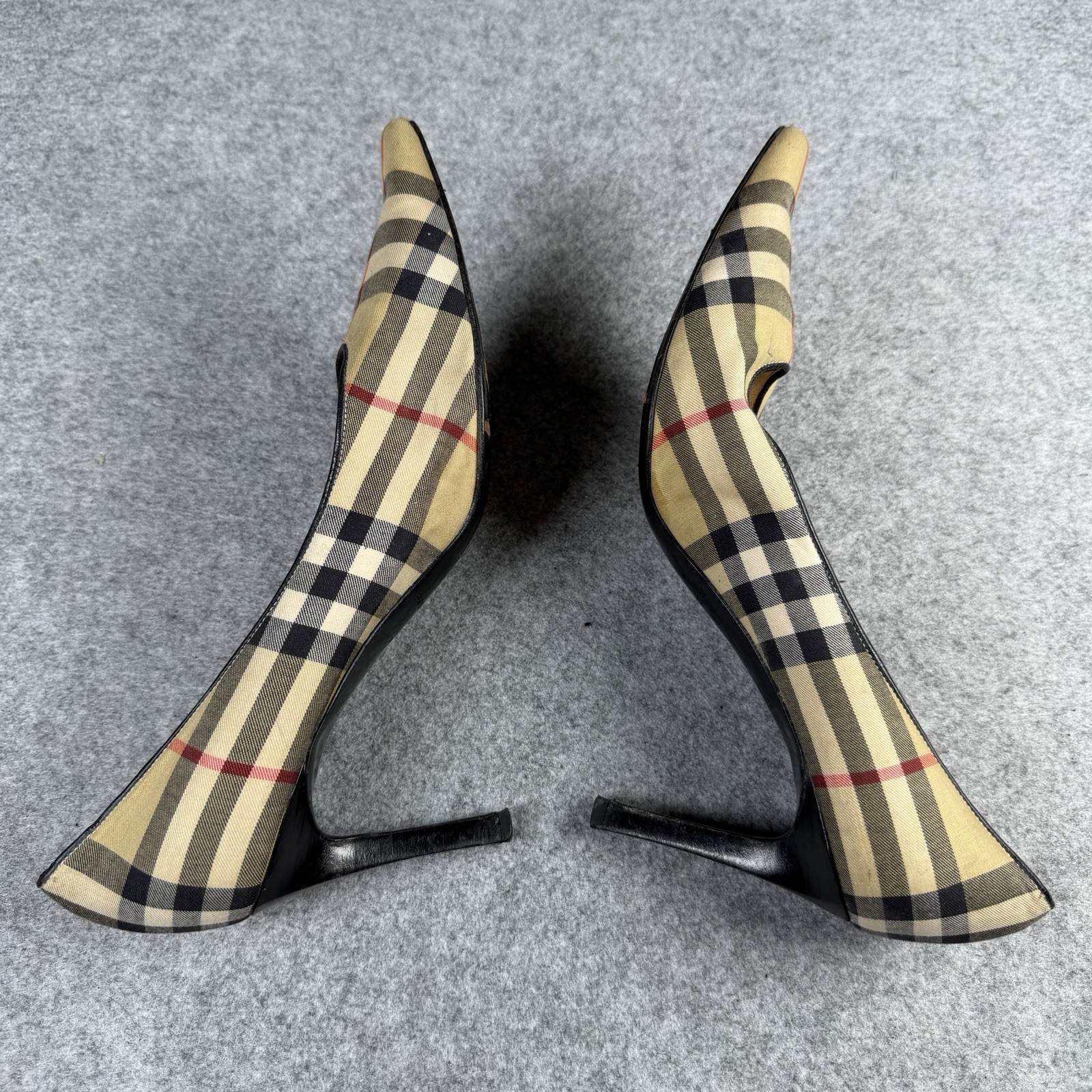 Vintage Burberry Check Dame Plaid Sand Beige Pumps Heels Canvas Women’s EU 40.5