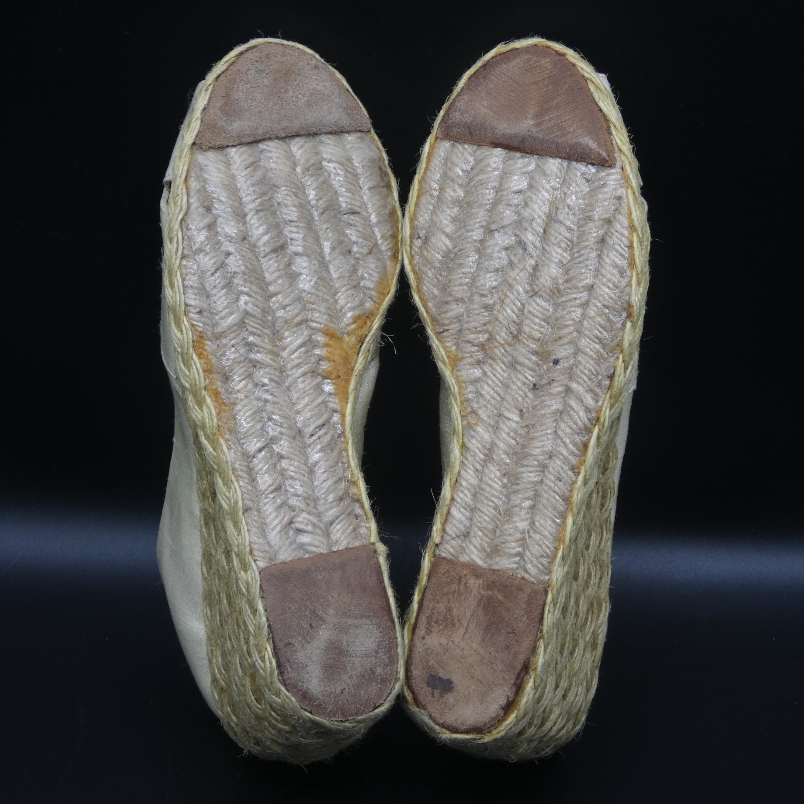 Lauren Ralph Lauren Cecilia Tan Beige Shantung Peep Toe Espadrille Wedge Size 7