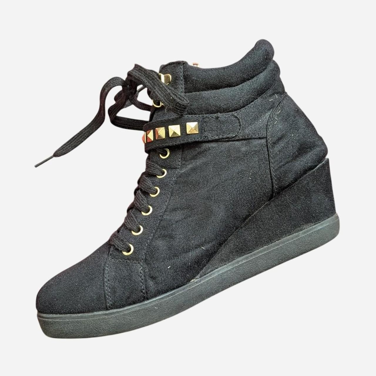 Early 2000s Isabel Marant black wedge sneaker heels with gold accents and studs