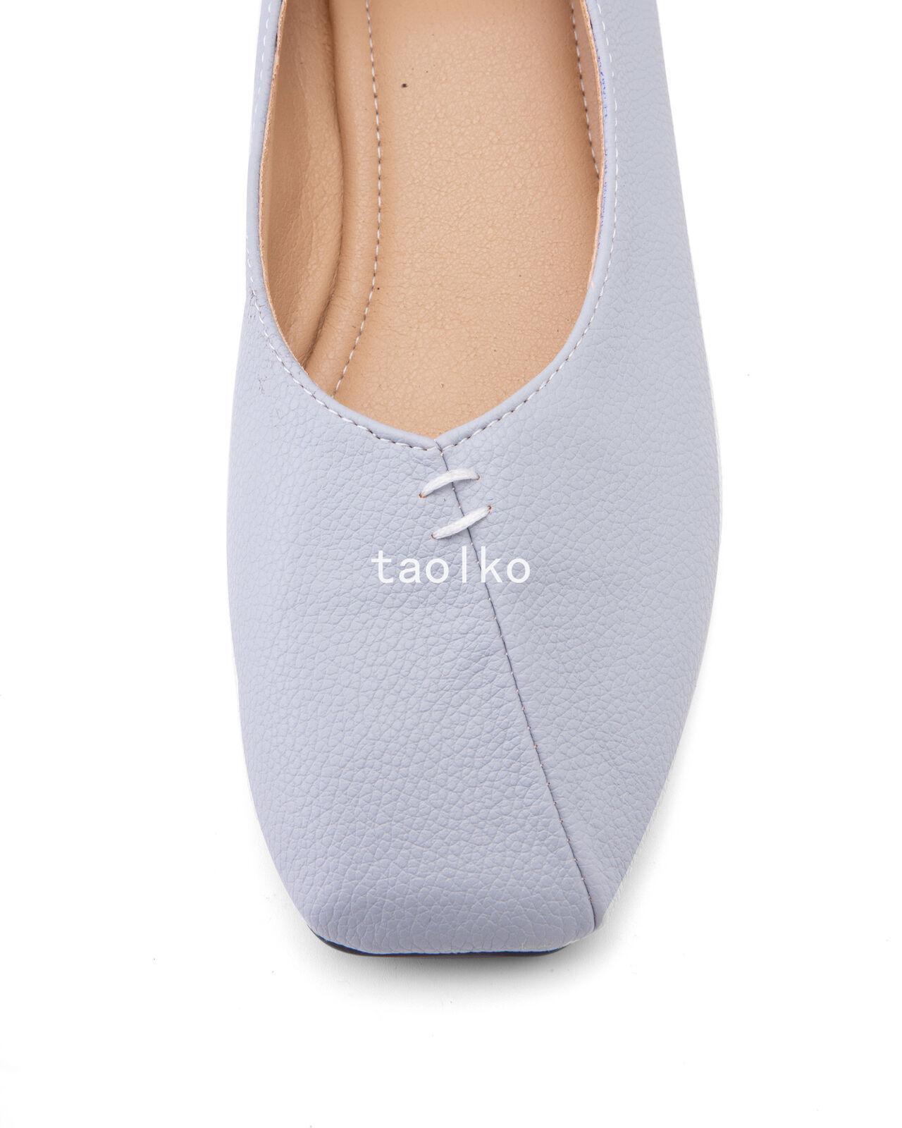 Womens Slip On Flat Square Toe Soft Faux Leather Comfort Pumps Shoes Oversize
