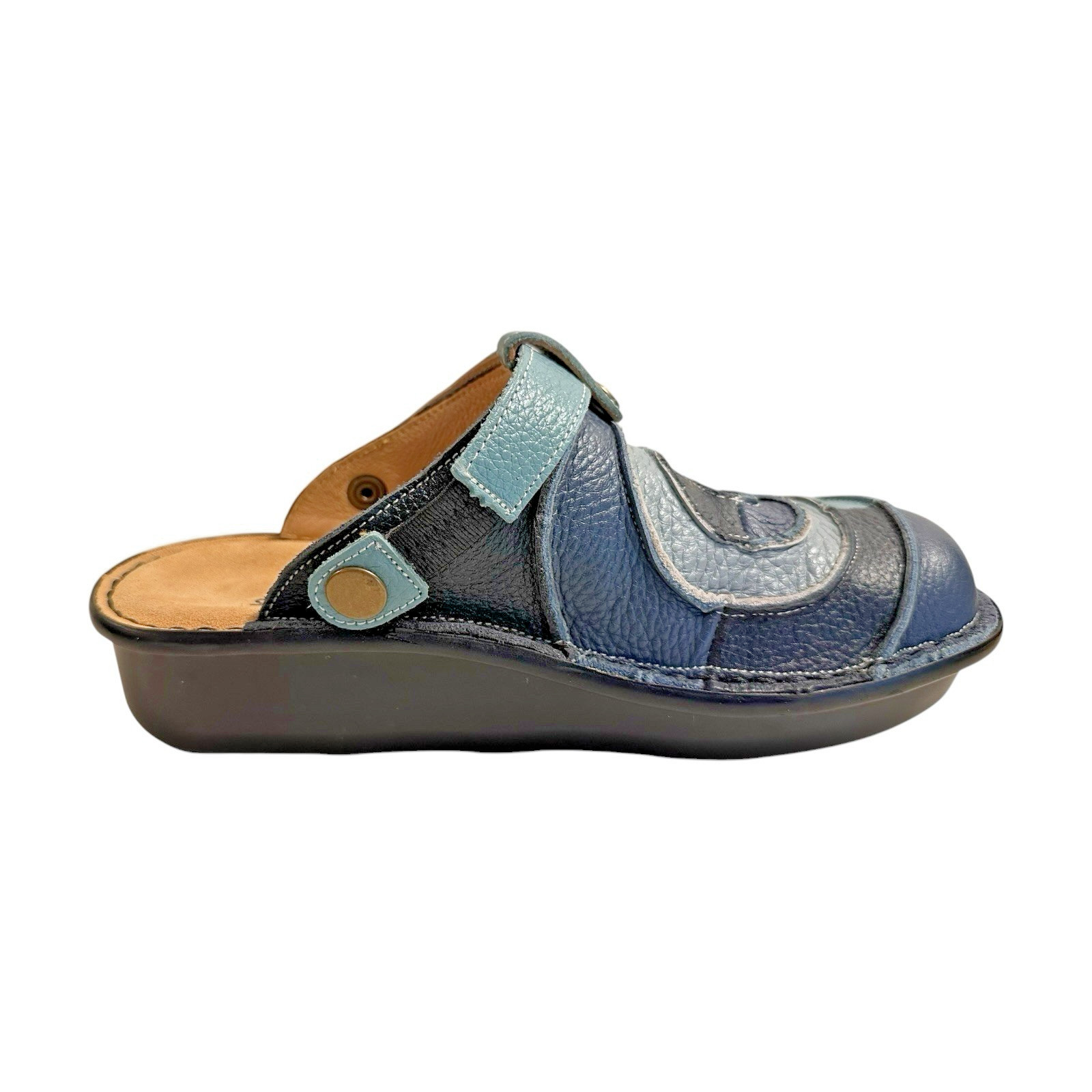 Spring Step Lollipop Leather Patchwork Clogs Mules Womens 7.5 Blue Boho Comfort