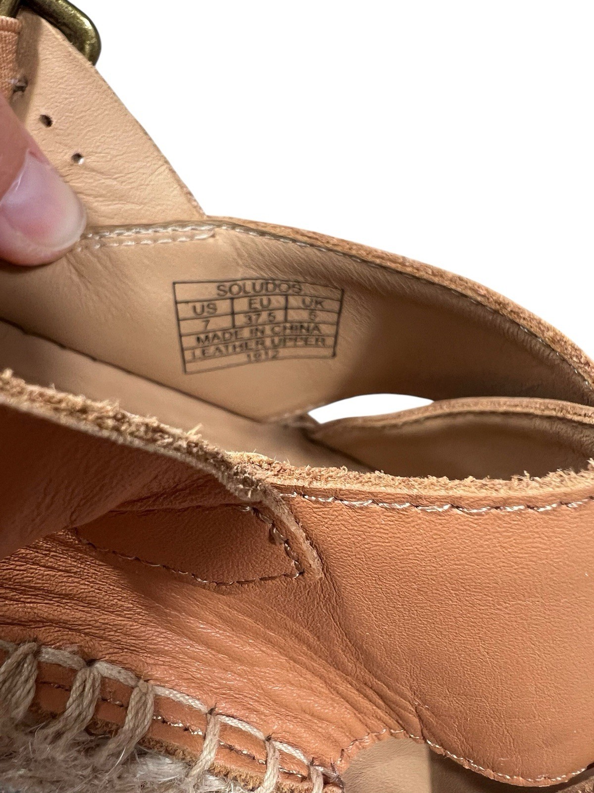 Women’s SOLUDOS ELOISE ESPADRILLE SANDAL tan/camel leather size 7 braided jute