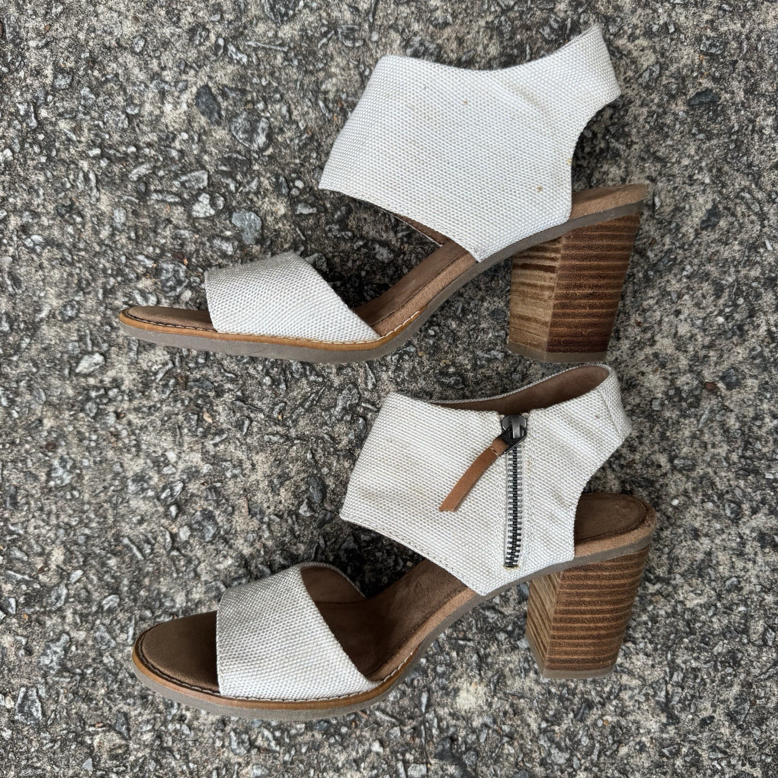 Toms Majorca Cutout Sandal Women’s 9 Cream Beige Tan Woven Block Heel Shoe