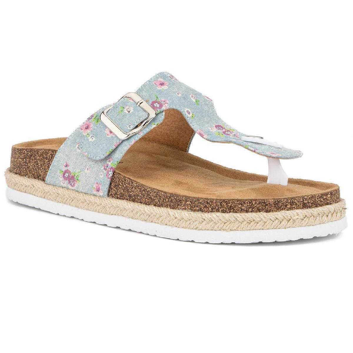 Olivia Miller Womens Canvas T-Strap Espadrille Footbed Sandals Shoes