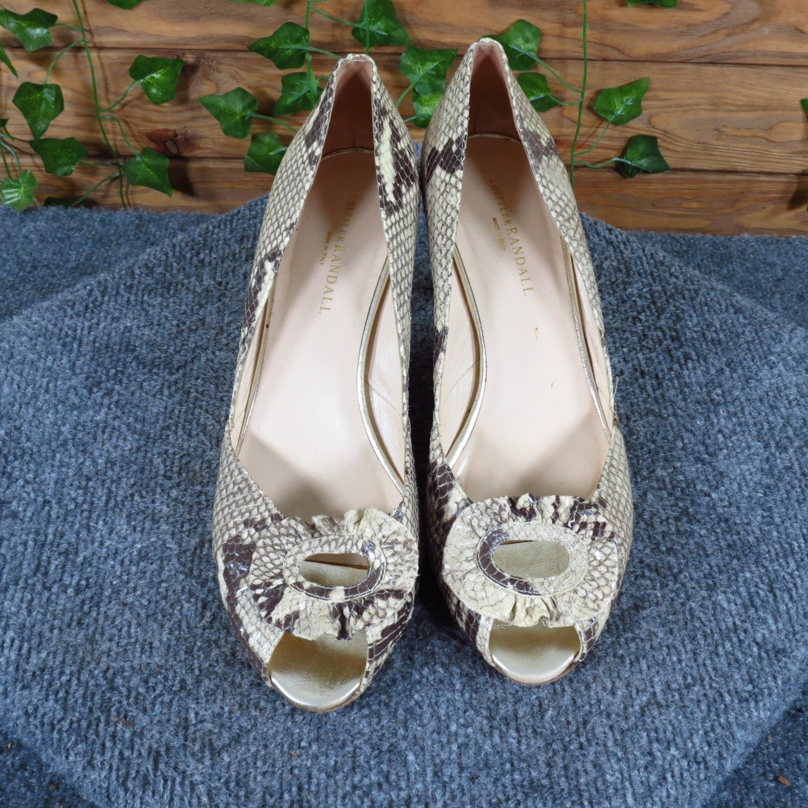 Loeffler Randall Women Peep Toe Pump 10.5 Professional Snakeskin Leather Beige