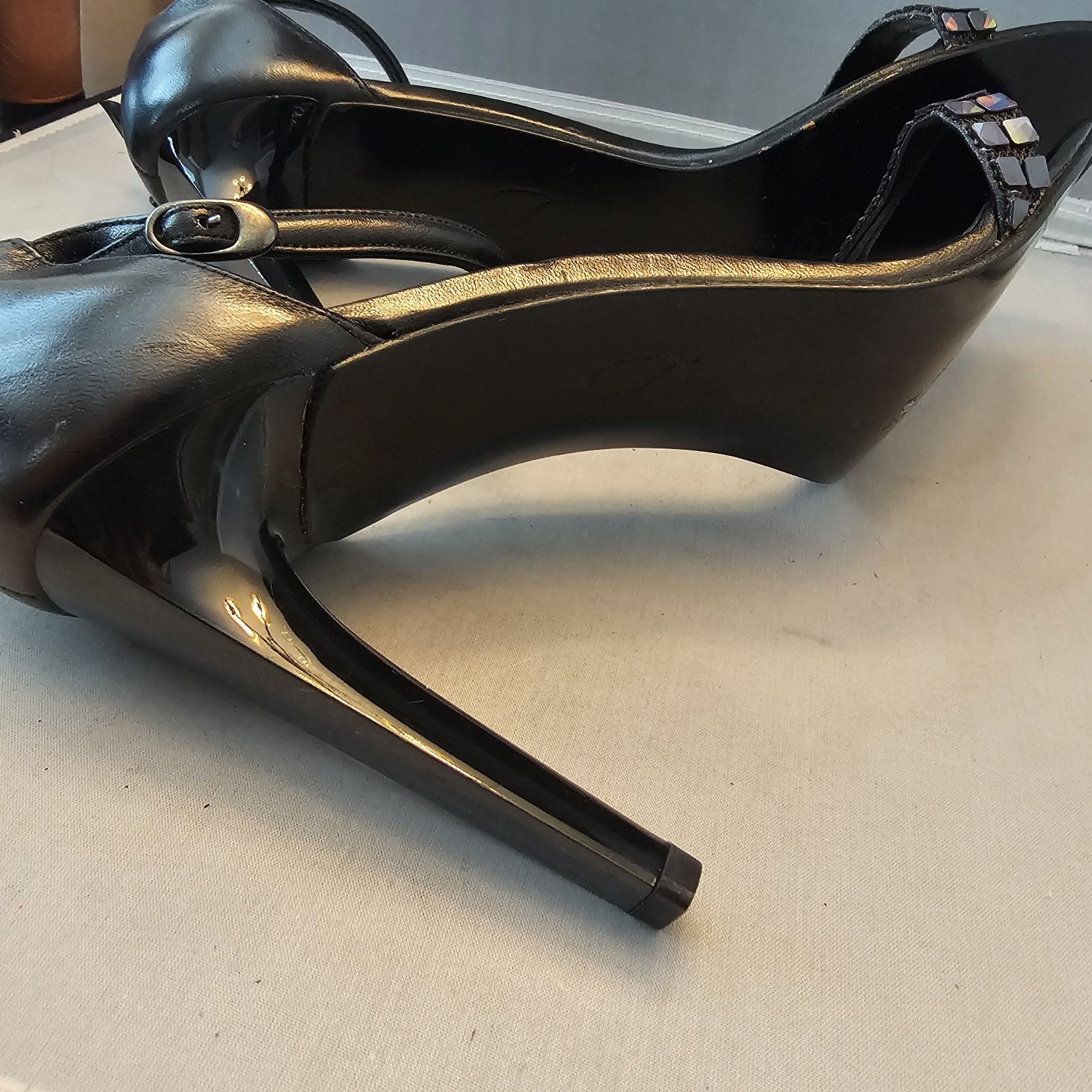 Delman Made in Spain Size 10.5 M Black Open Toe 4″ High Heels, See Pics for Cond
