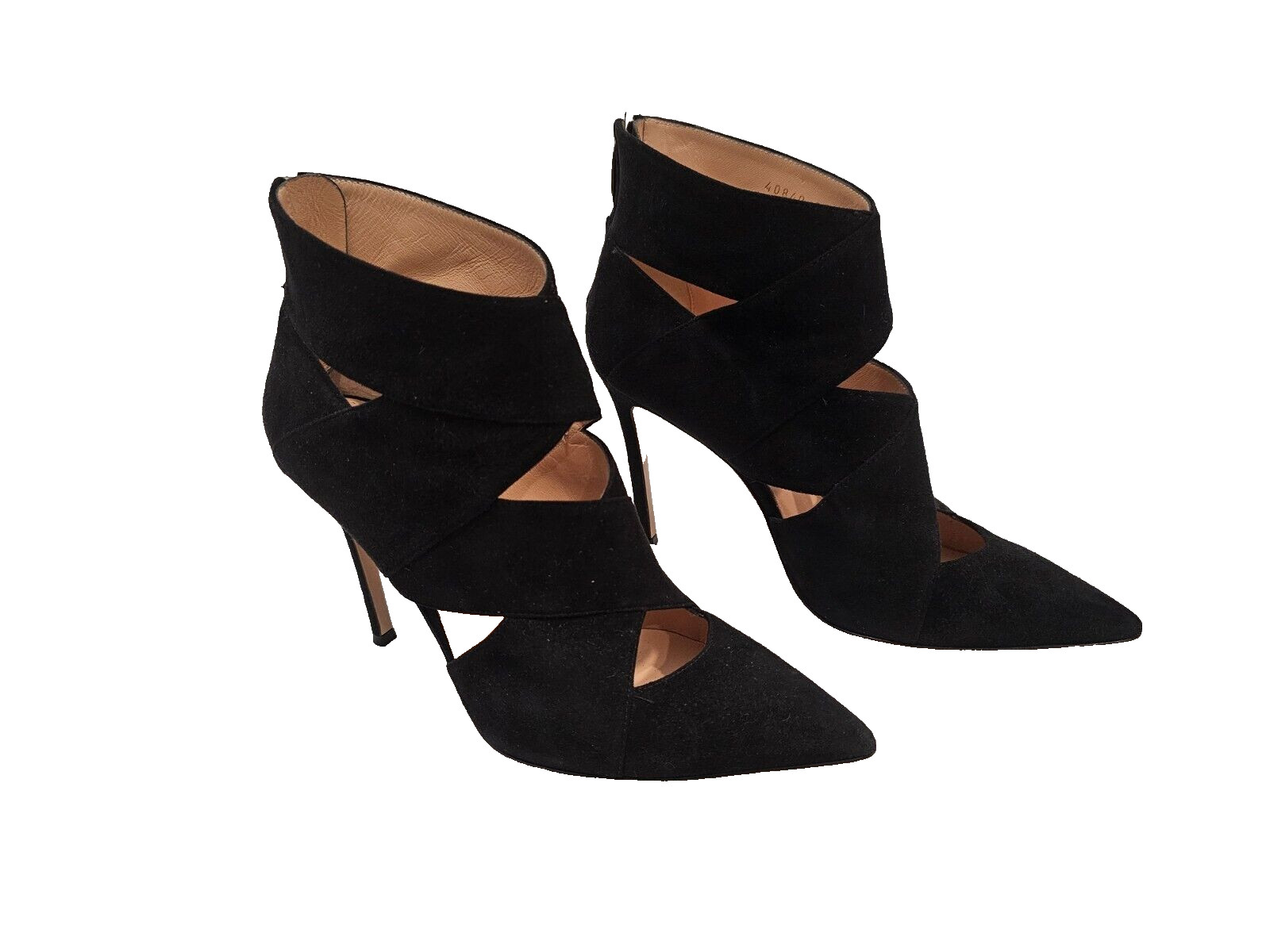 GIANVITO ROSSI Black Suede «Bandage» Booties with Back Logo Zipper- Size 37.5