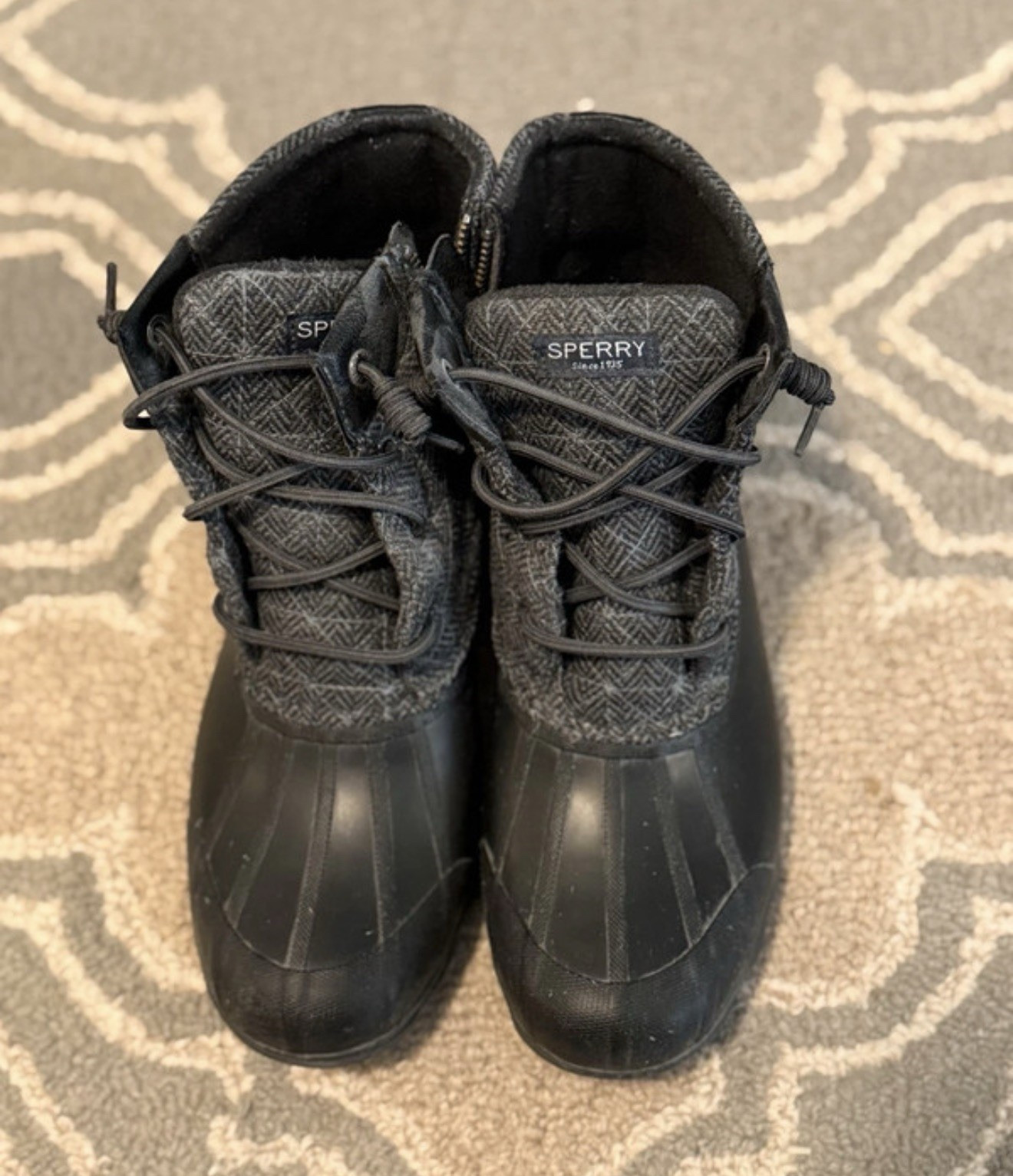 Sperry Women’s 10 Black/Gray Wool Blend Ankle Bootie Lace-Up Side Zip
