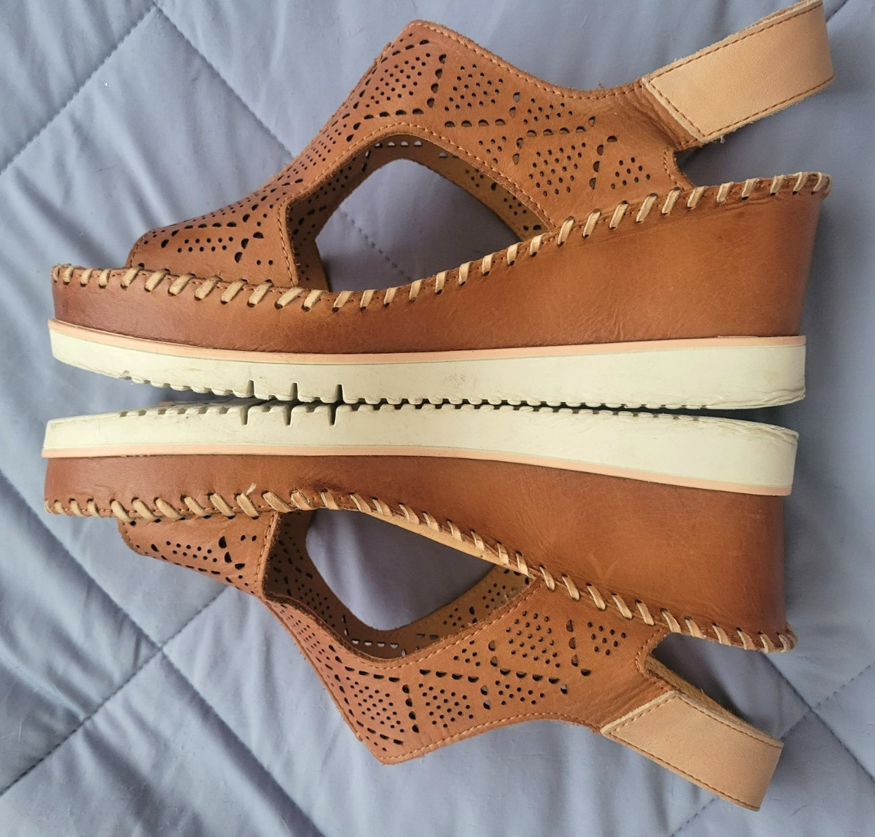 Pikolinos Womens Aguadulce Wedge Sandals Brandy Leather Perforated Sz 39 / 8.5