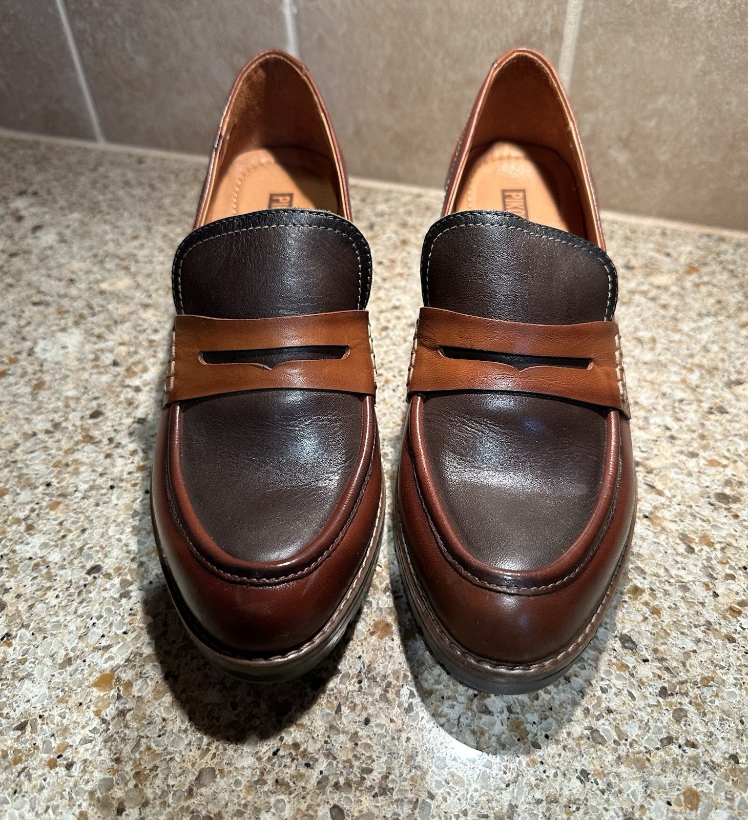 New PIKOLINOS ‘Llanes’ Women’s Mixed Loafers with Heel Cognac – EU37 (US 6-6.5)