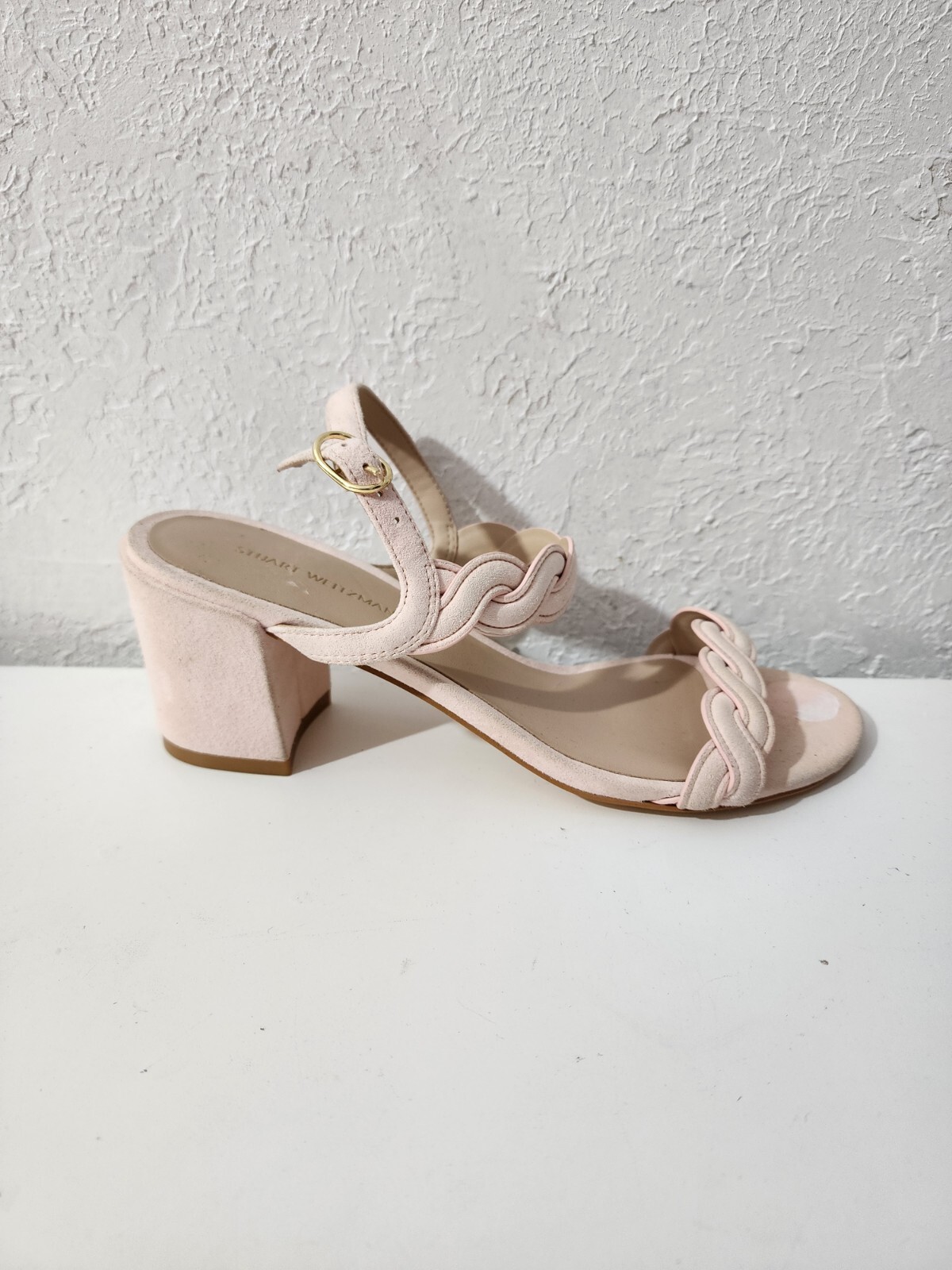 Stuart Weitzman Twistie Pink Suede Block Heels Ankle Strap Sandals Women’s Sz 7