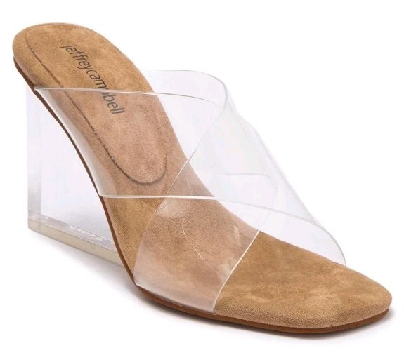 Jeffrey Campbell Clear Lucite Wedge Heels Sculptural Slides Sandals 7.5 Designer