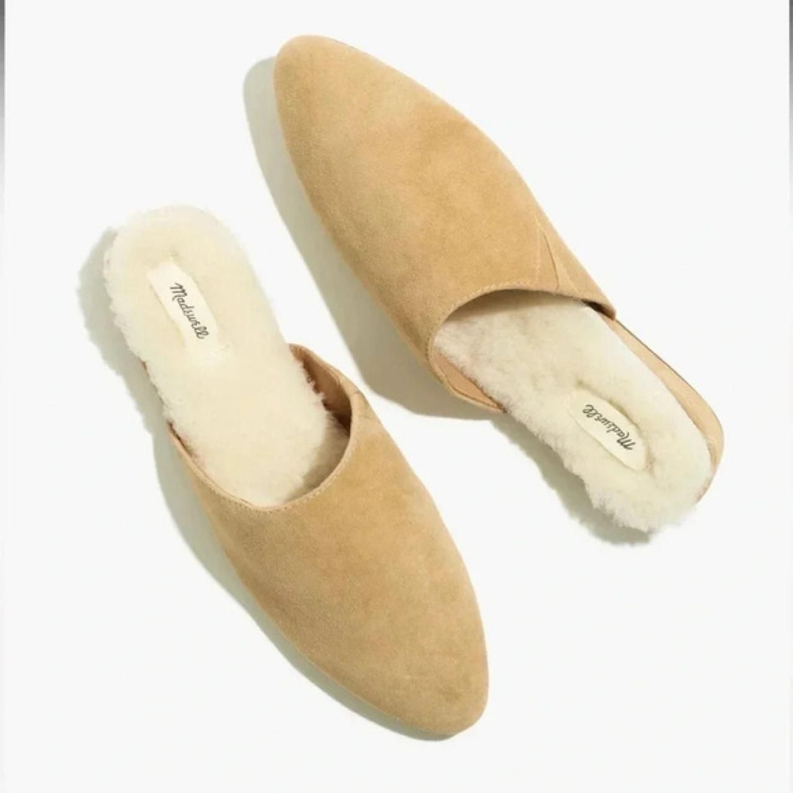 Madewell Kasey Mule Genuine Suede Shearling Lined Slip On Flats Tan Size 10