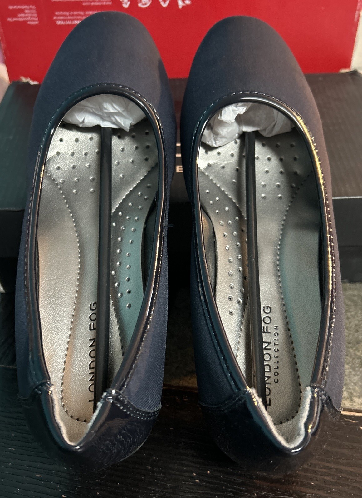 London Fog LF Chester Navy Neoprene FG 156A Slip On Wedge Heel Women Sz 8 M