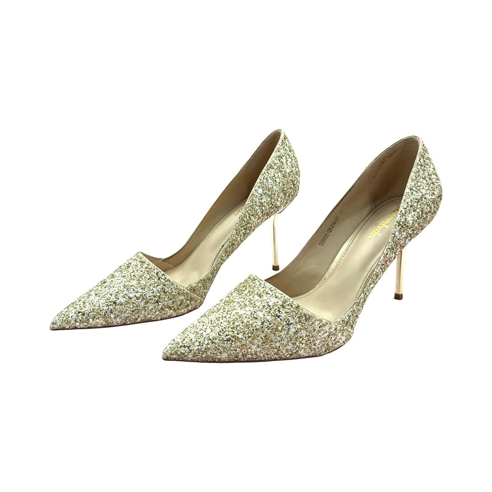 Gold Glitter Pointed Toe Stiletto Heels Size 8 Champagne Evening Pumps