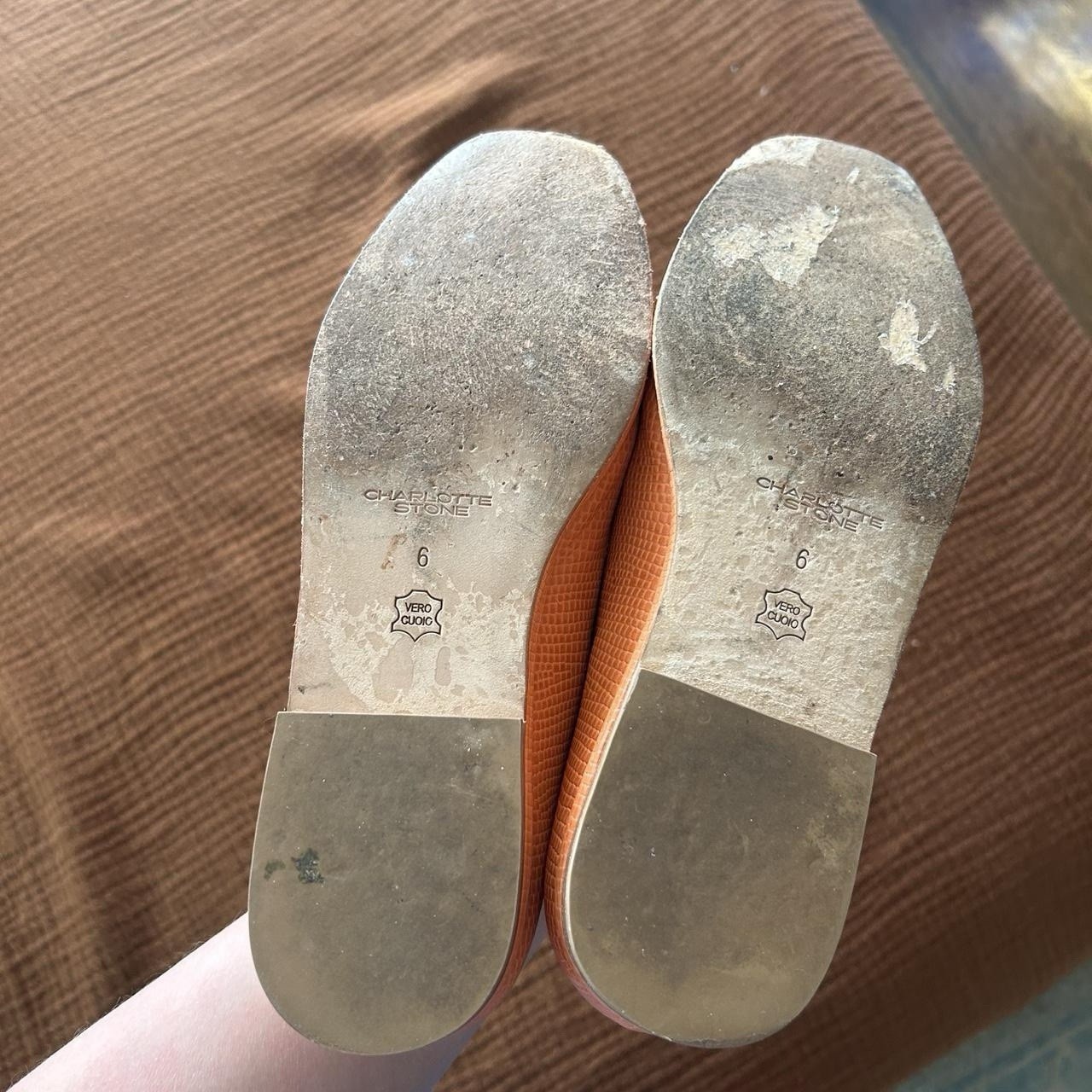 Charlotte Stone Orange Textured Leather Loafer Flats Slip-On Round Toe Womens 6
