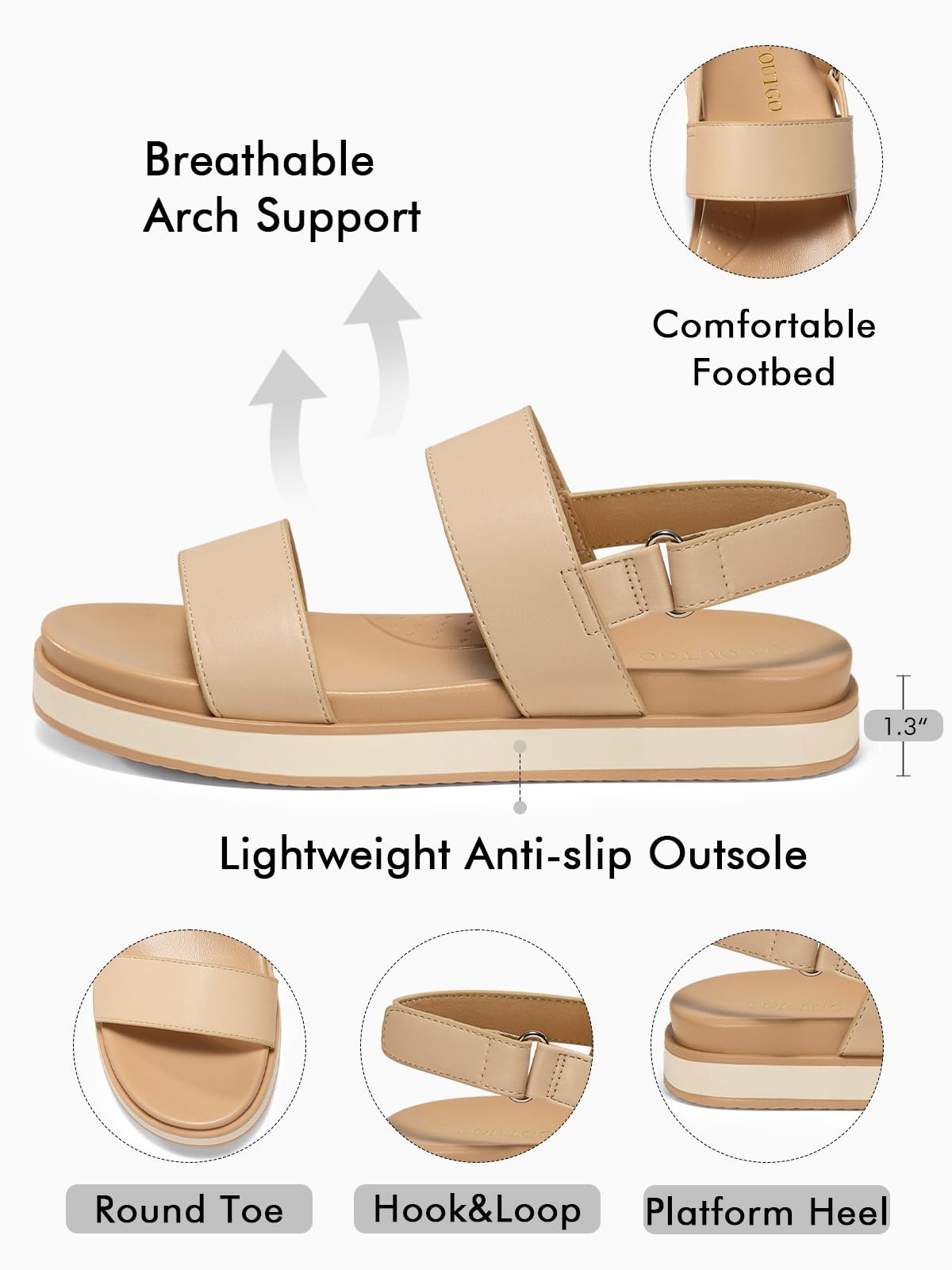 Womens Flat Sandals Comfortable Arch Support Adjustable Double Strap Lightwei…