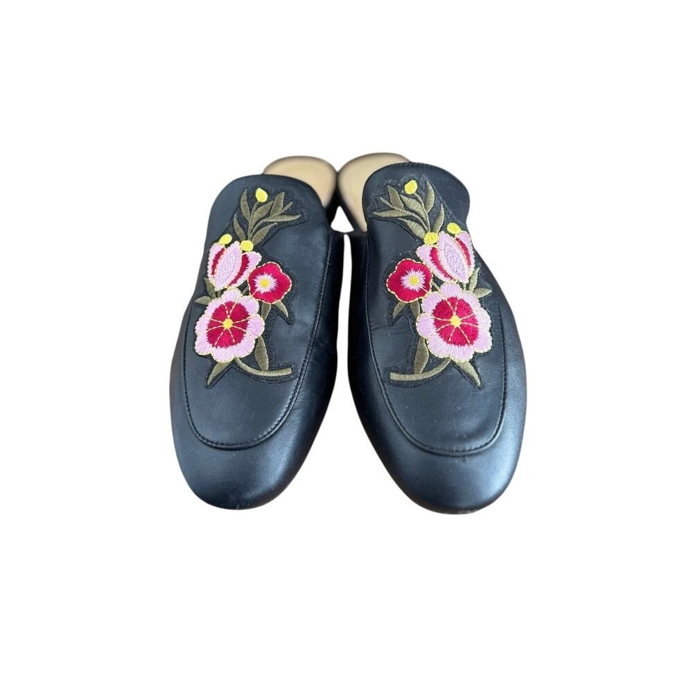 Marc Fisher Wrangler Floral Embroidered Mule Loafers Black Size 10M