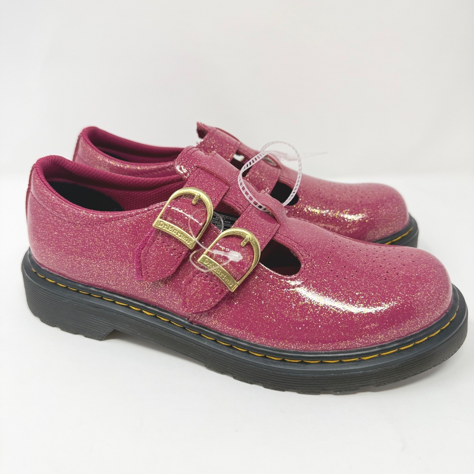 Dr. Martens 8065 Pink Glitter Mary Jane Double Buckle Shoes Womens 6 8065Y NEW