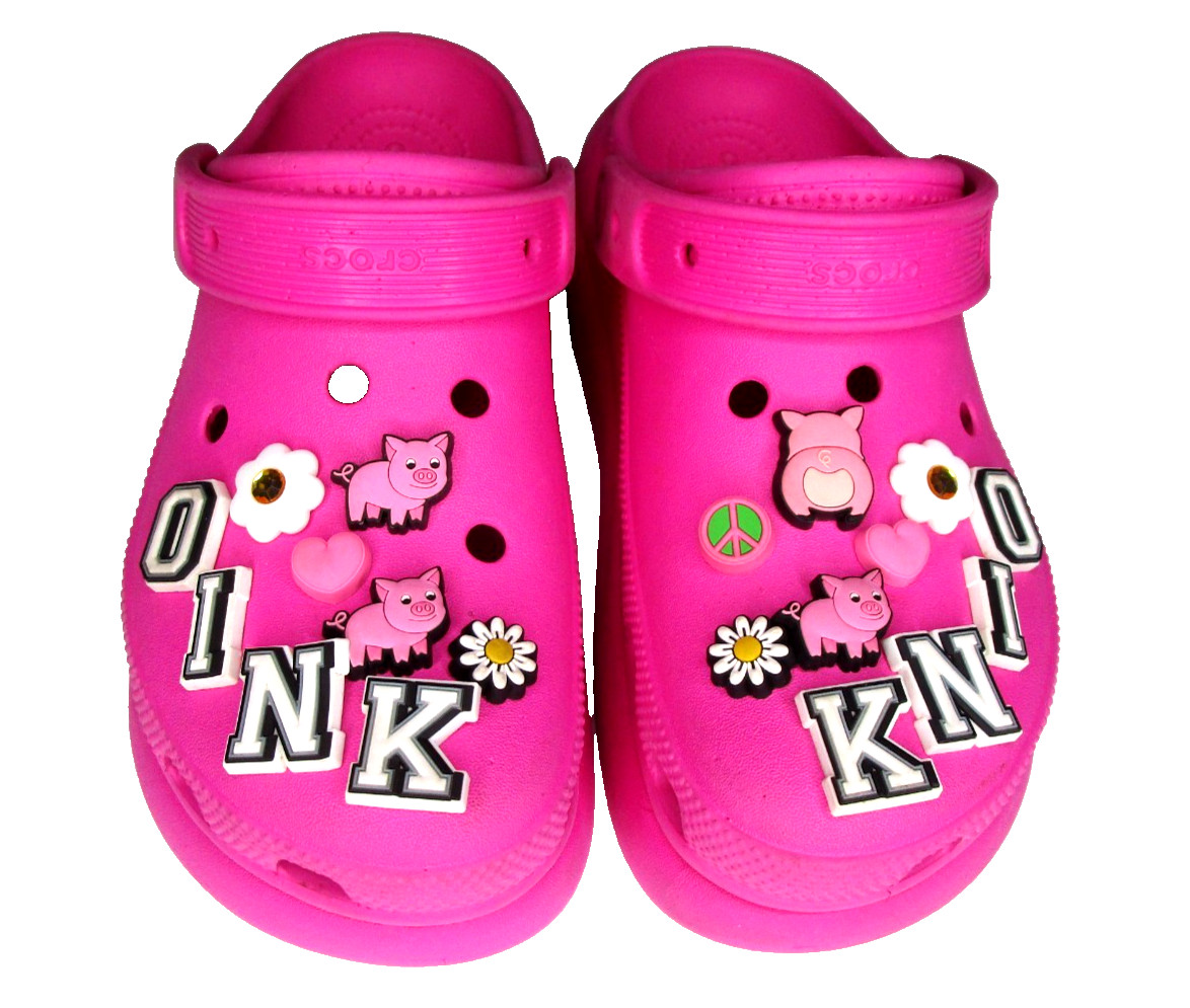 Crocs Classic Mega Crush Platform Clog Pink Women’s Size 7~w/Removeable Charms