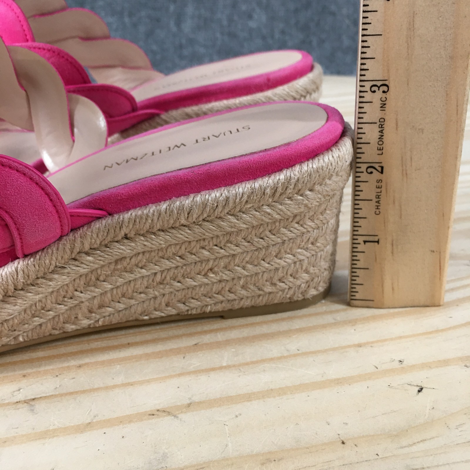 Stuart Weitzman Twistie Sandal Womens 8 Hot Pink Suede Braided Espadrille Wedges