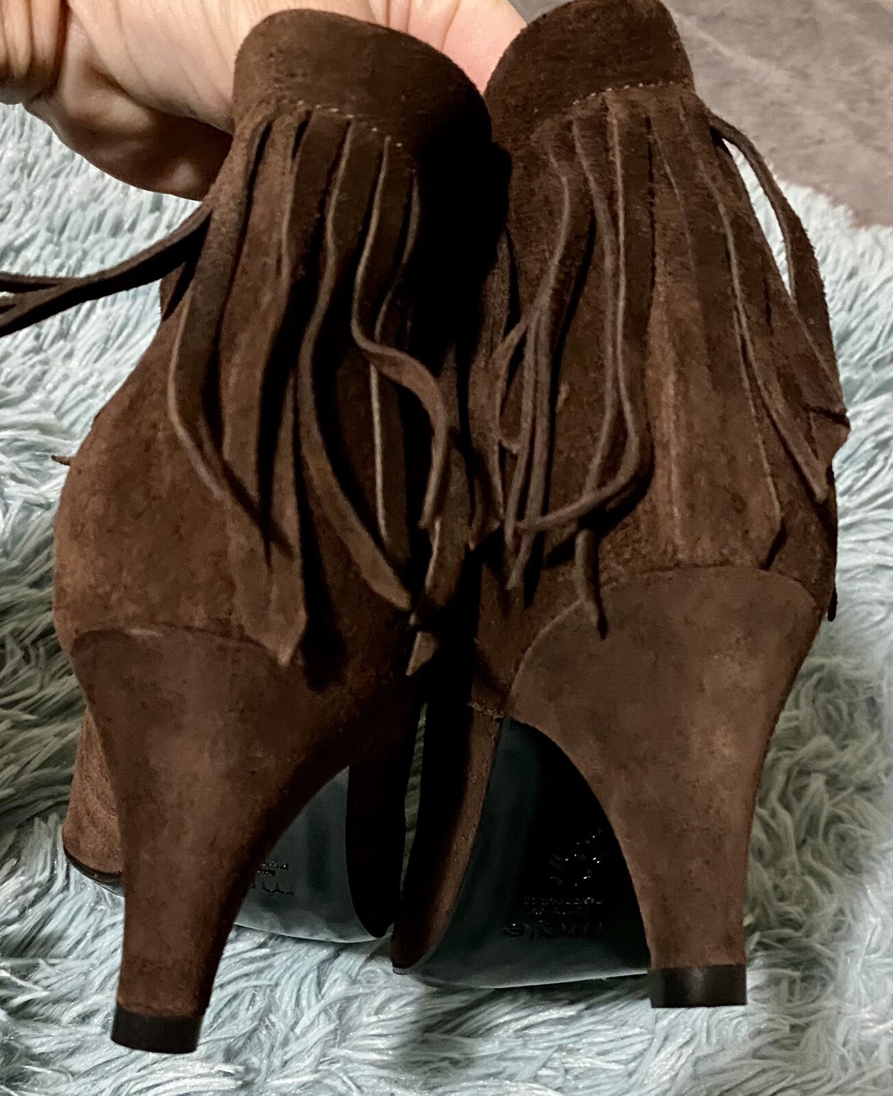 Maje Fox Suede Ankle Fringe Boots Brown Size eU 37 US 6.5 ($570)