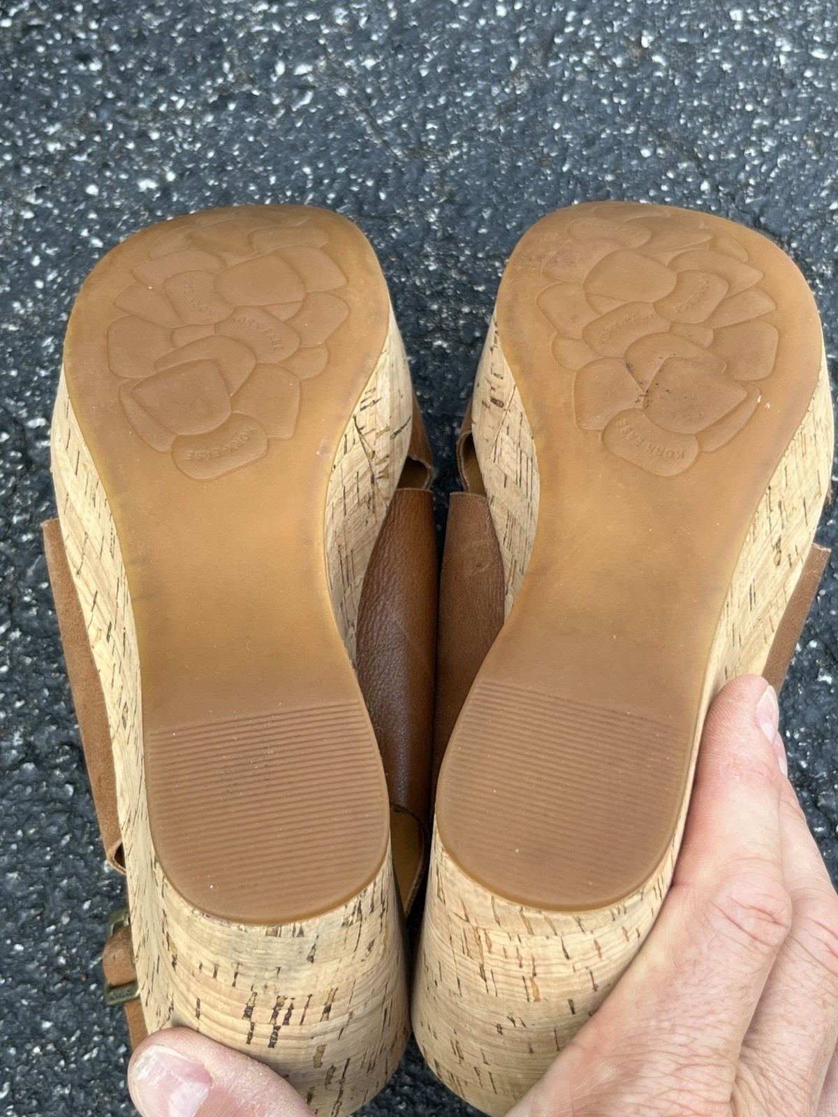 Women’s Kork-Ease Alex light tan leather & cork 3.25″ platform wedge sandals 6 M