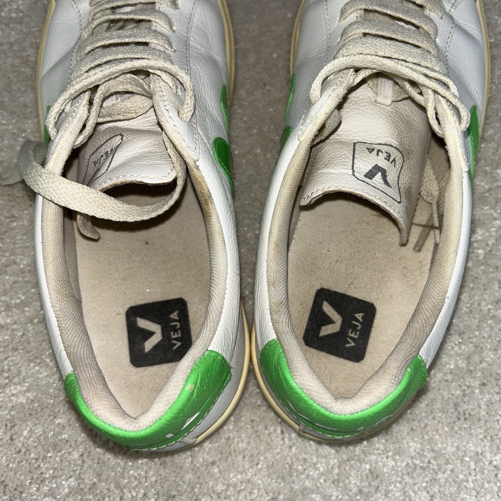 VEJA Esplar Logo Low Sneakers White & Absinthe Neon Green Leather Size 39 / 8 US